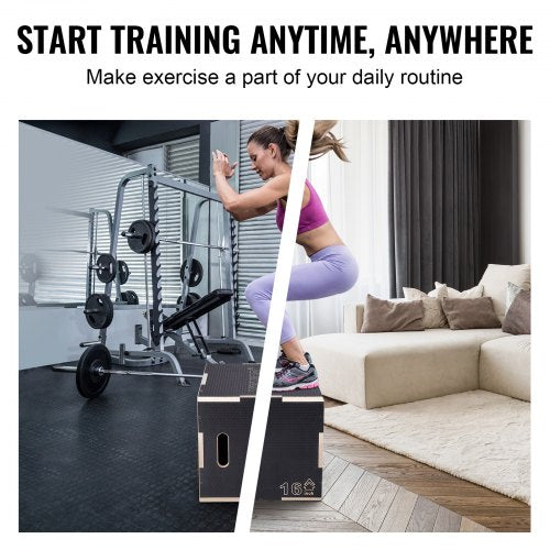3 i 1 Plyometric Jump Box, 20/18/16 tums Plyo Box, Platform & Jumping Agility Box, Anti-Slip Fitness Exercise Step Up Box för hemmagymträning, konditionsstyrketräning, svart | EU