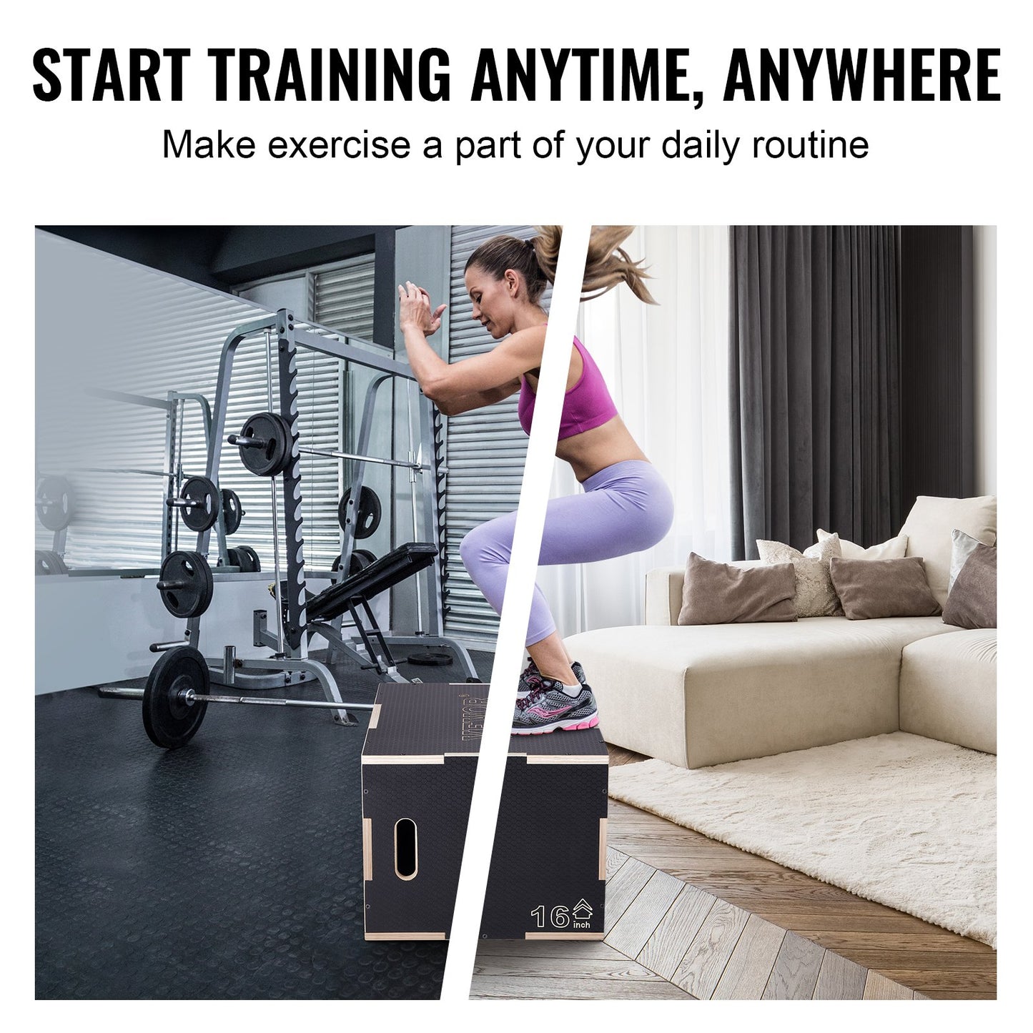 3 in 1 Plyometric Jump Box, 24/20/16 inch Plyo Box, Platform & Jumping Agility Box, Anti-Slip Fitness Exercise Step Up Box for Home Gym Workout, Cardio Strength Training, Black