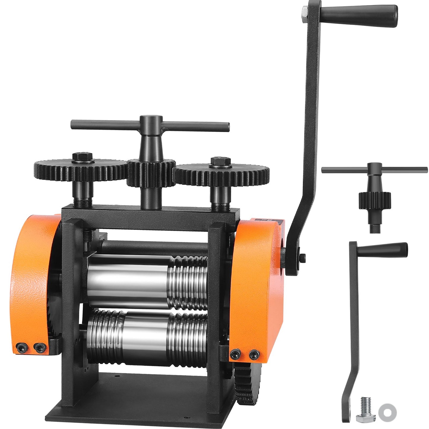Valsverk, 1,77"/45 mm smyckesvalsmaskin, 1: 2,4 utväxlingsförhållande, 3-i-1 multifunktionsvalsverk, 0-6 mm presstjocklek för tillverkning av metallsmycken Plåt fyrkantig tråd halvcirkel