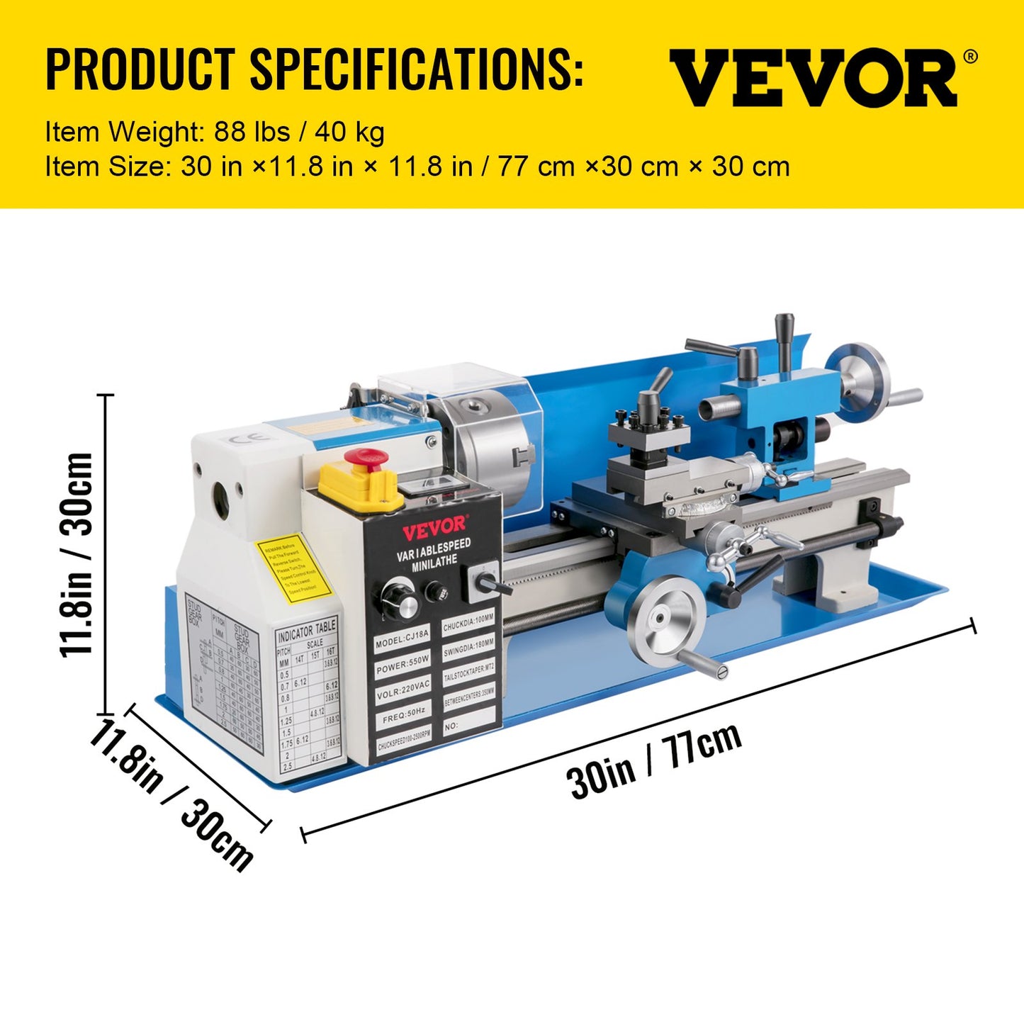 Mini Metal Lathe, 7"x14" Bench Metal Lathe, 550W Variable Speed 2250 RPM Metal Lathe, with 3-Jaw Chuck CNC Mini Lathe Machine, Precision Mini Lathe with Toolbox Digital Display for Metal Turning