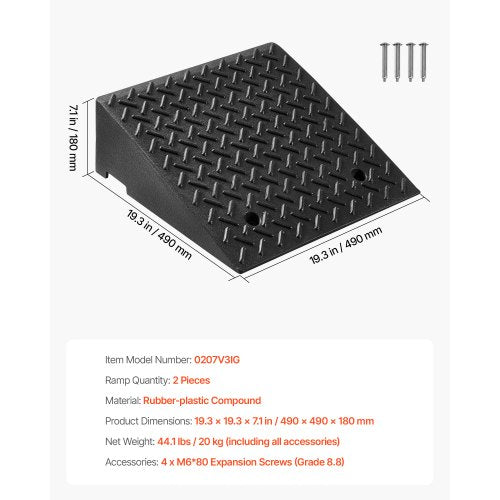 Uppfartsramp, 3,175 ton lastkapacitet, 17,8 cm stigningshöjd Kraftig trottoarkantsramp med dräneringstank för rullstolar, barnvagnar, motorcyklar, bilar, gräsklippare och släpvagnar, 2-pack | EU
