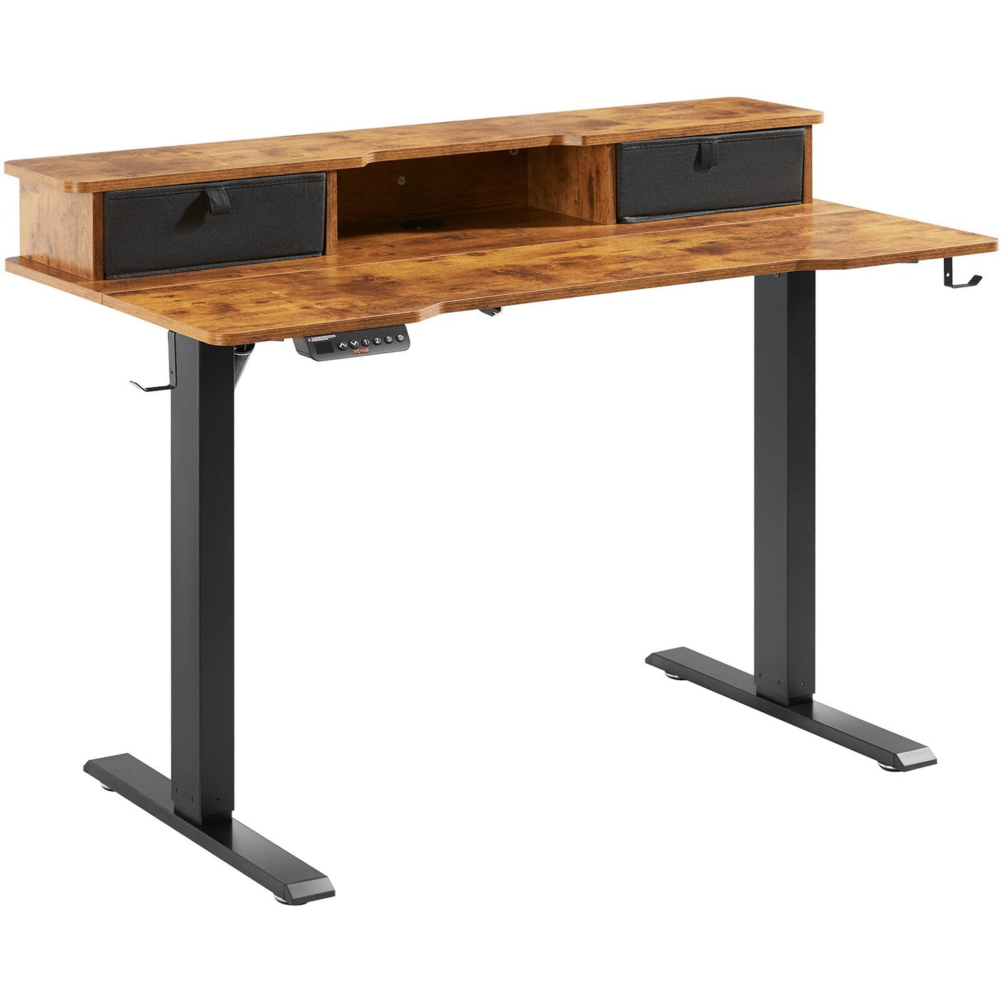 Höjdjusterbart skrivbord, 47,2" x 23,6" Elektrisk Dual Monitor Riser-arbetsstation, Helt skrivbordsbräda sitta att stå, 3-knappslägen Robust dubbel metallram, 180 LBS kapacitet för dator hem och kontor