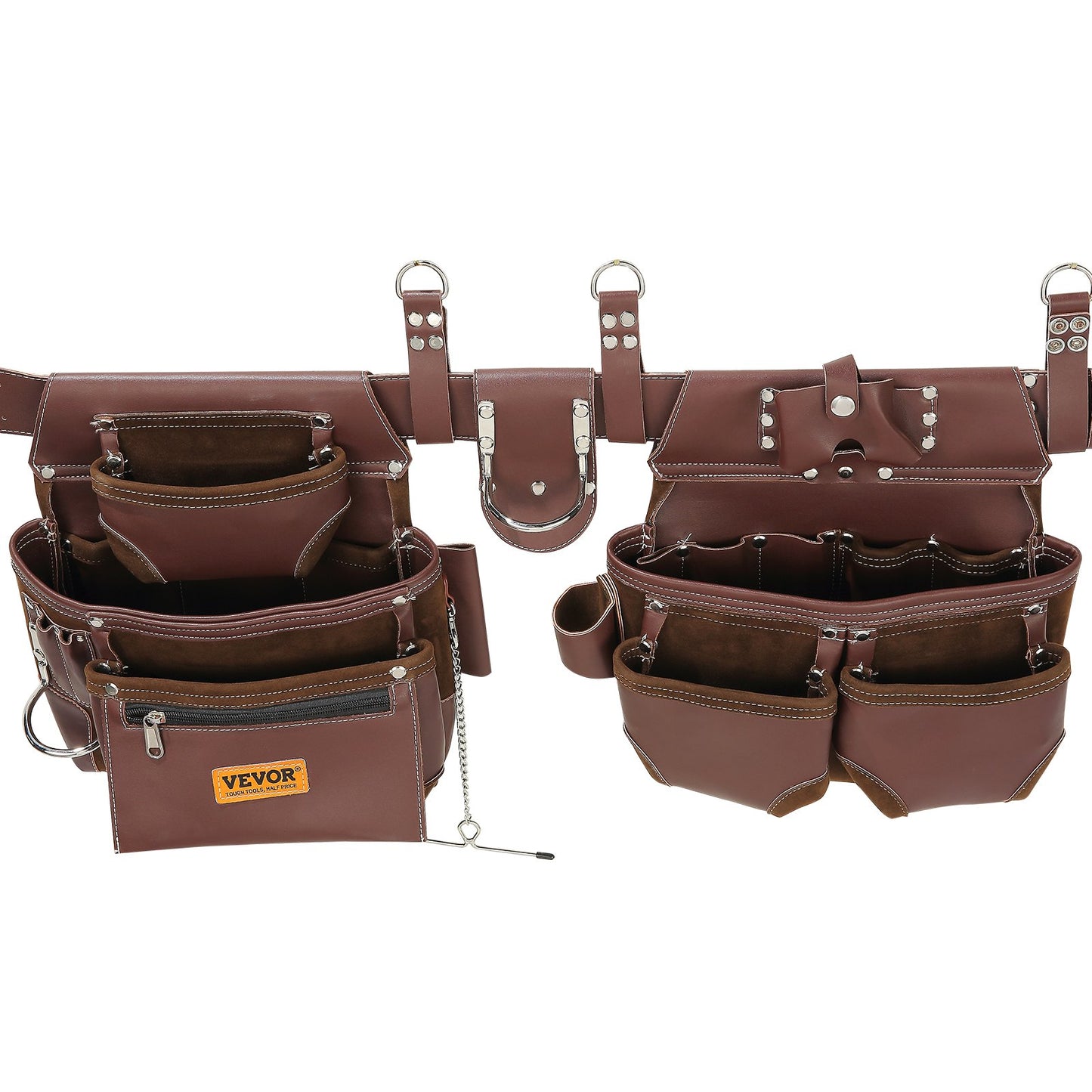 Tool Belt, 22 Pockets, Adjusts from 29 inches to 54 inches, Premium PU Heavy Duty Tool Bag, Detachable Tool Bag for Electricians, Carpenters, Craftsmen, Woodworkers, Construction, Framing, Brown