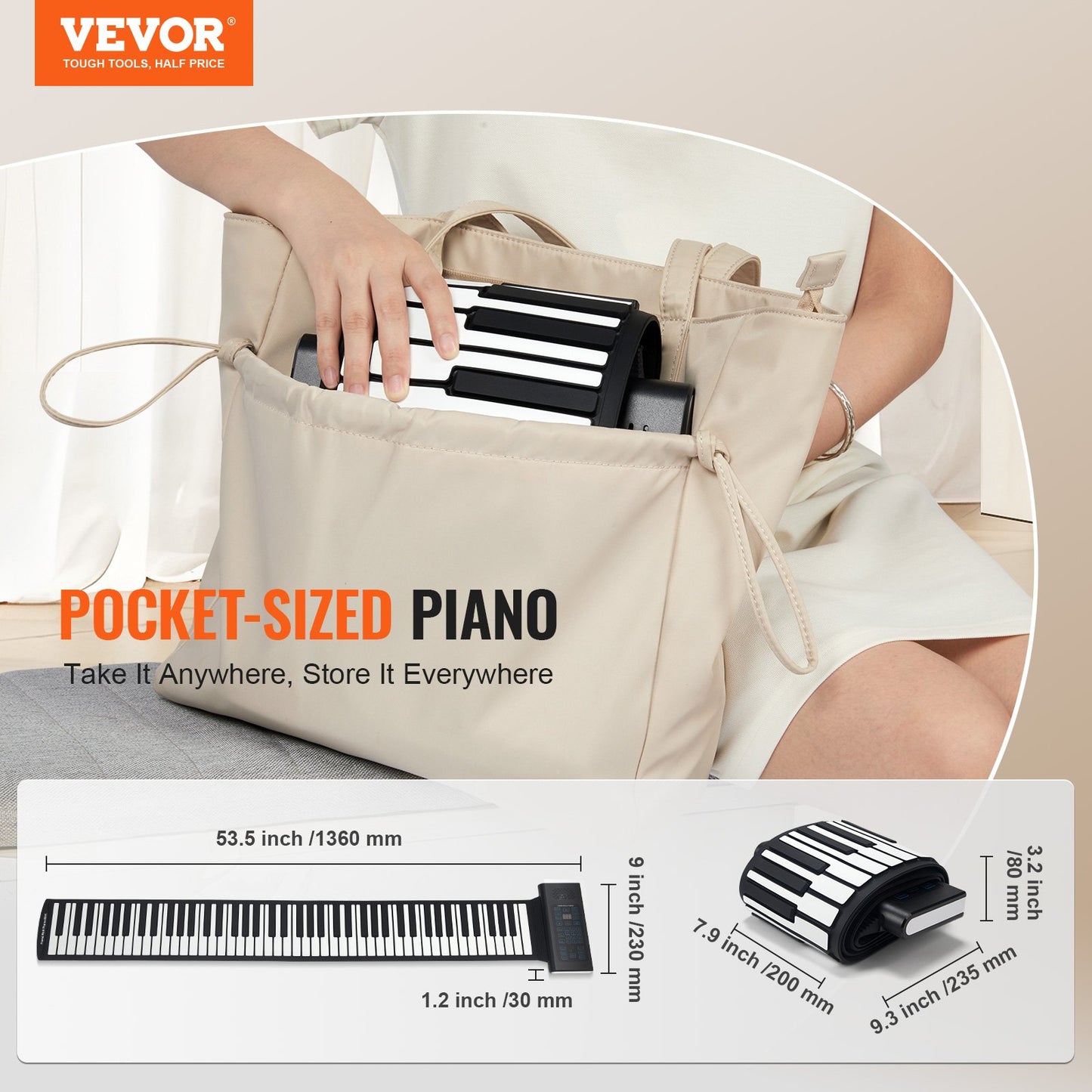 88 Key Roll Up Piano Portable Hand Roll 128 Rhythms Tones Uppladdningsbar