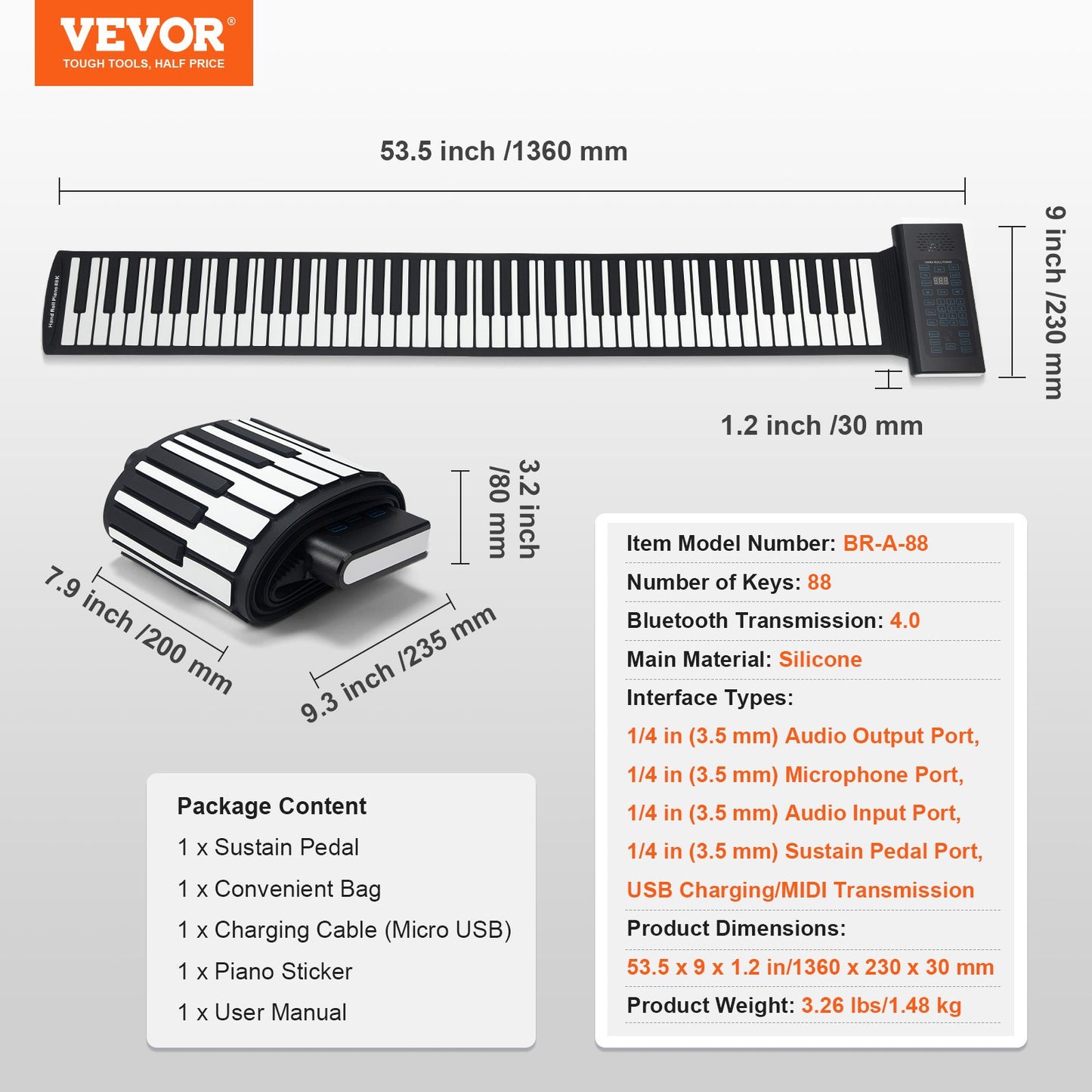 88 Key Roll Up Piano Portable Hand Roll 128 Rhythms Tones Uppladdningsbar