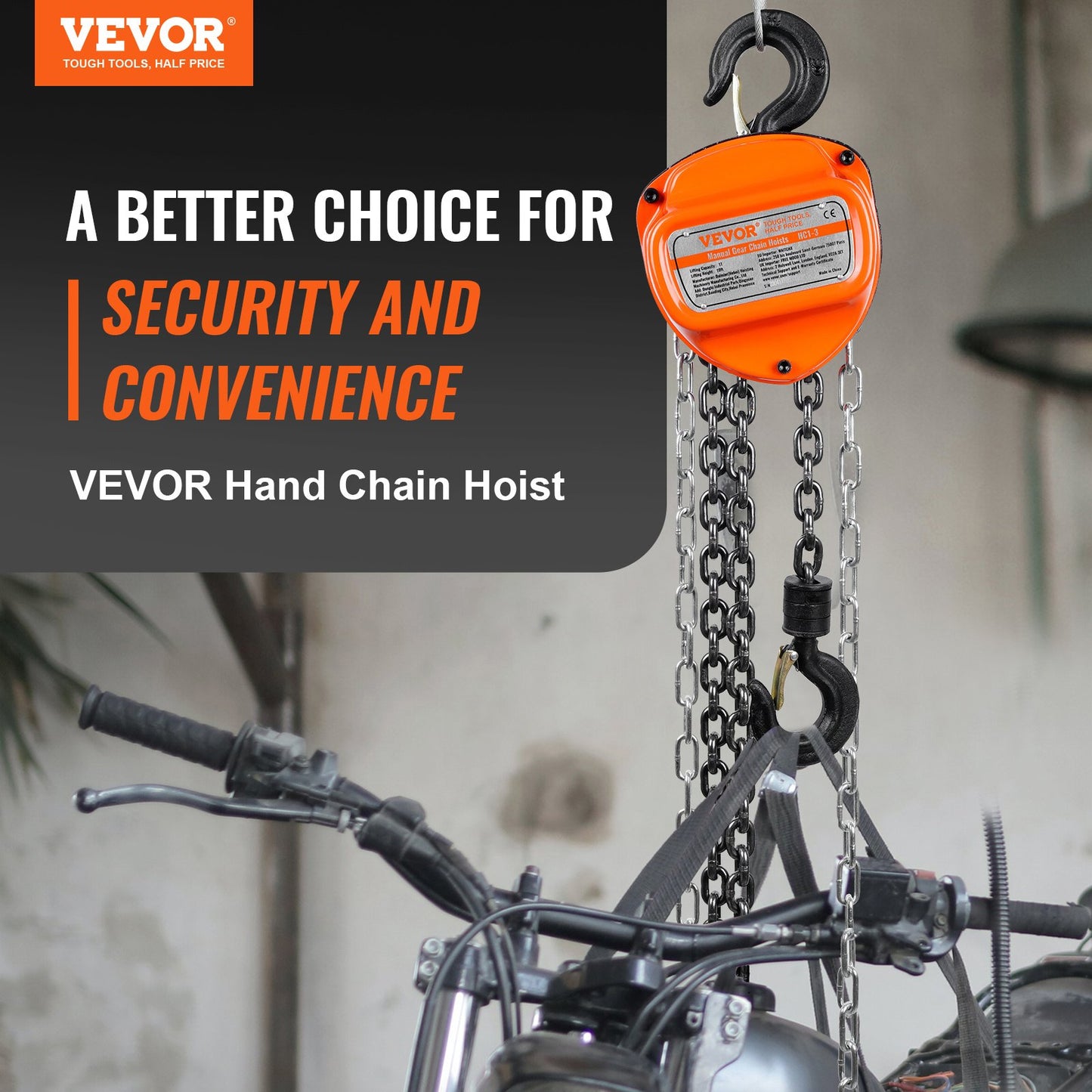 Manual Chain Hoist, 1 Ton 2200 lbs Capacity 20 FT Come Along, G80 Galvanized Carbon Steel with Double Lock Brake, Automatic Chain Guide and 360° Rotating Hook, for Garage Factory Dock