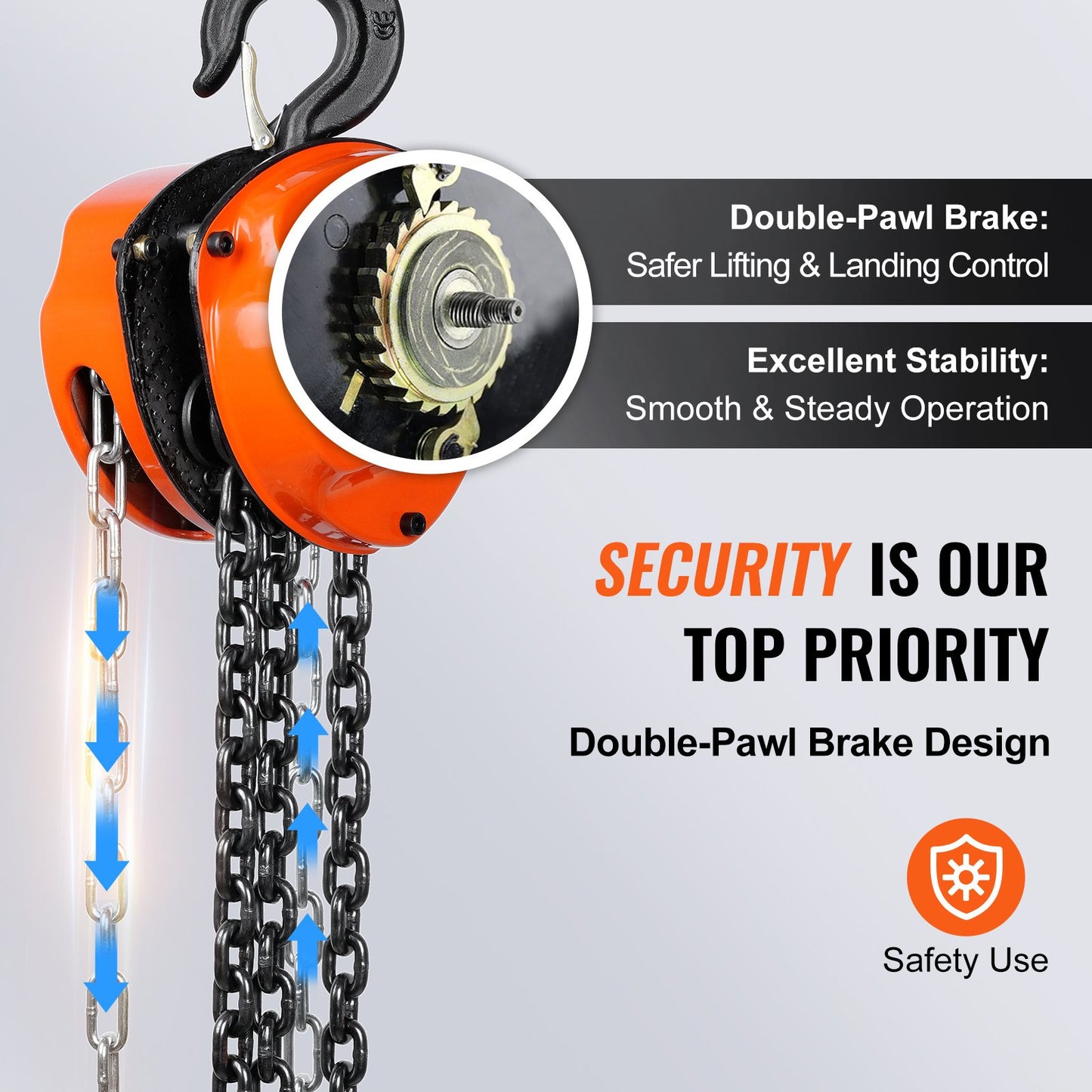 Manual Chain Hoist, 1 Ton 2200 lbs Capacity 20 FT Come Along, G80 Galvanized Carbon Steel with Double Lock Brake, Automatic Chain Guide and 360° Rotating Hook, for Garage Factory Dock