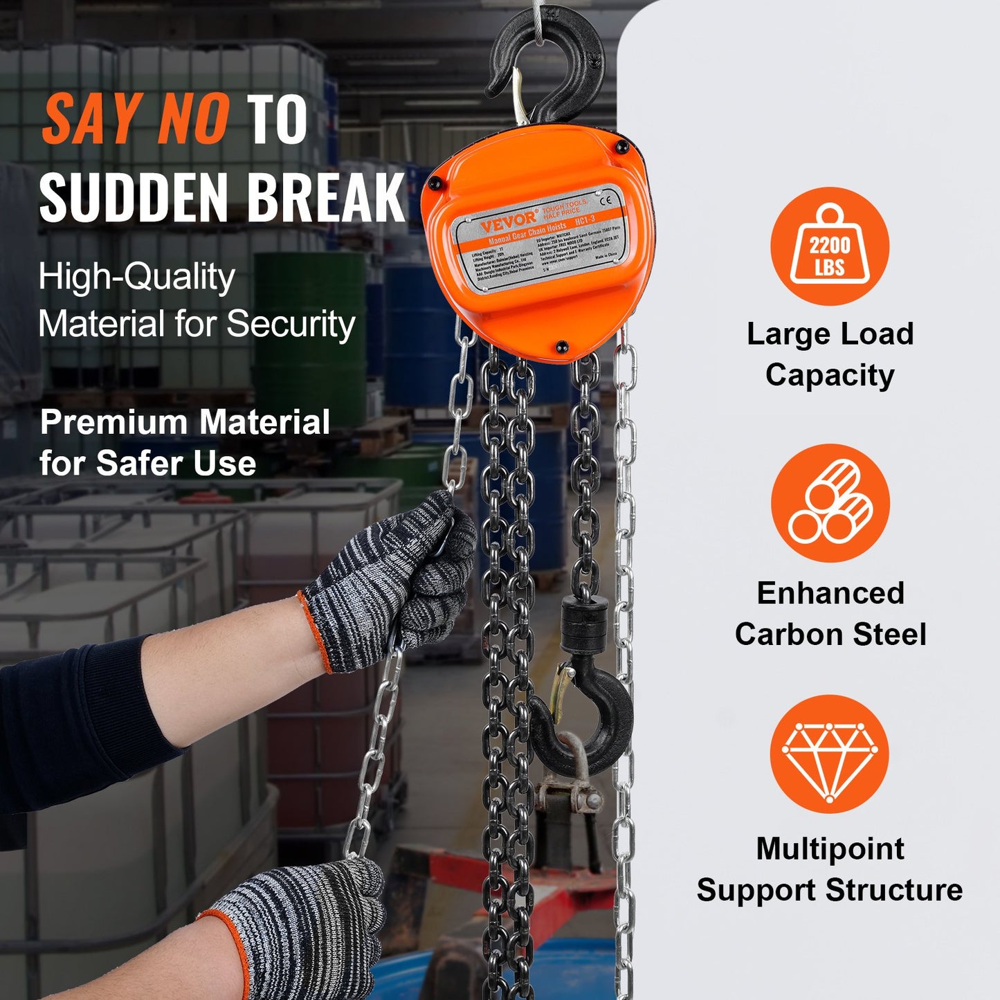 Manual Chain Hoist, 1 Ton 2200 lbs Capacity 20 FT Come Along, G80 Galvanized Carbon Steel with Double Lock Brake, Automatic Chain Guide and 360° Rotating Hook, for Garage Factory Dock