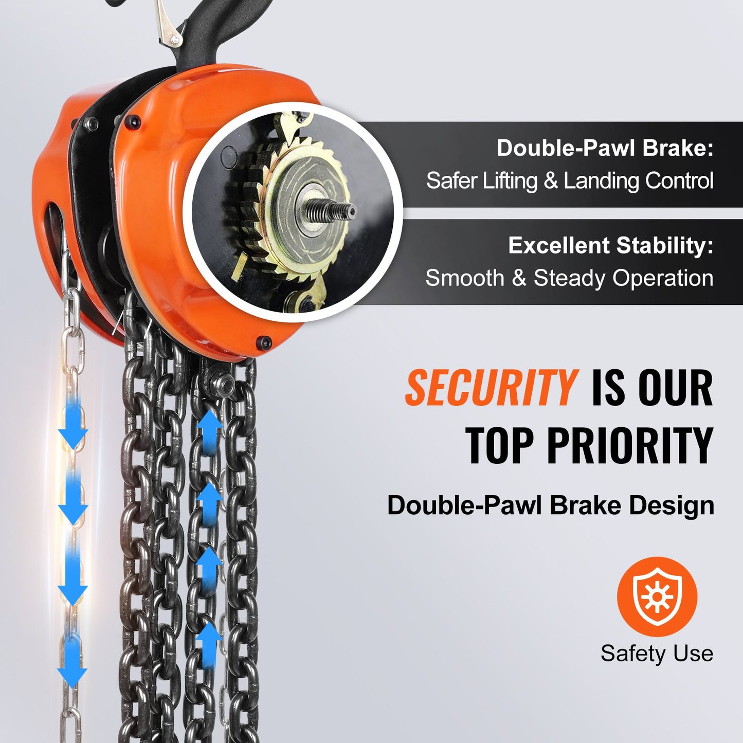 Manual Chain Hoist, 2 Ton 4400 lbs Capacity 10 FT Come Along, G80 Galvanized Carbon Steel with Double Lock Brake, Automatic Chain Guide and 360° Rotating Hook, for Garage Factory Dock