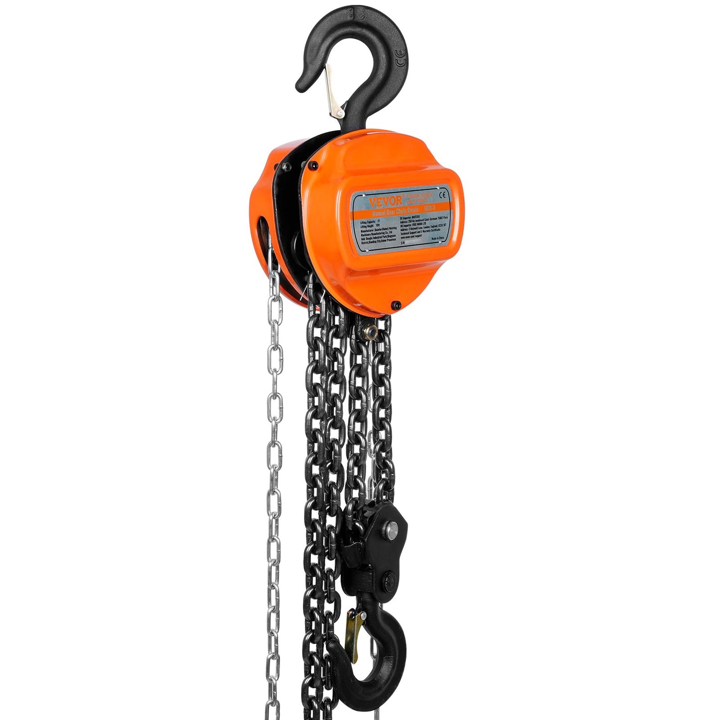 Manual Chain Hoist, 2 Ton 4400 lbs Capacity 10 FT Come Along, G80 Galvanized Carbon Steel with Double Lock Brake, Automatic Chain Guide and 360° Rotating Hook, for Garage Factory Dock