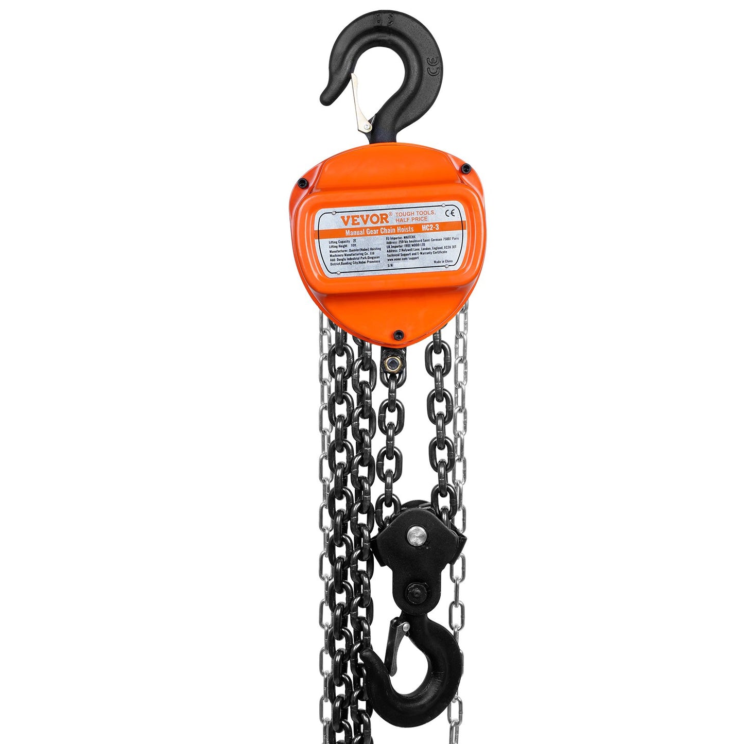 Manual Chain Hoist, 2 Ton 4400 lbs Capacity 10 FT Come Along, G80 Galvanized Carbon Steel with Double Lock Brake, Automatic Chain Guide and 360° Rotating Hook, for Garage Factory Dock