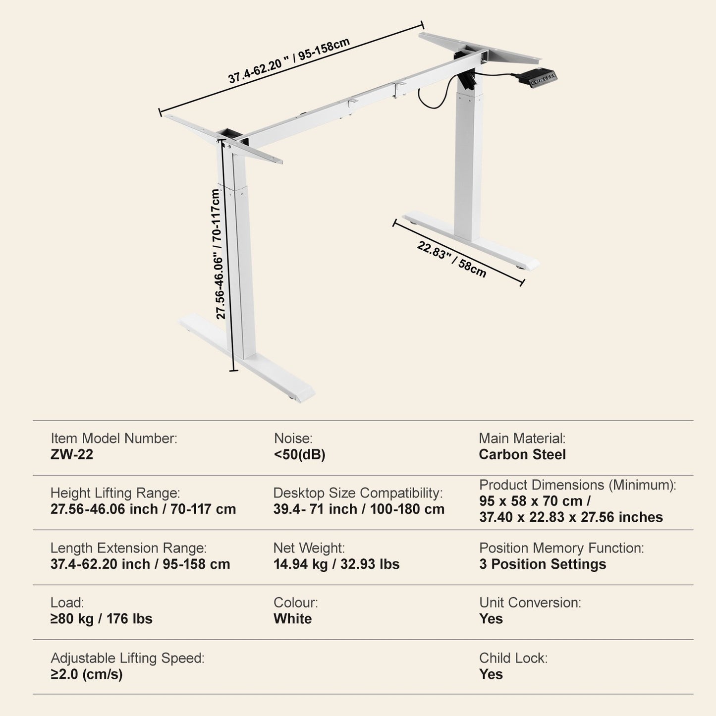 Elektrischer Stehpult-Stativ, verstellbar, 70 – 117 cm H, Arbeitsplatz, Weiß