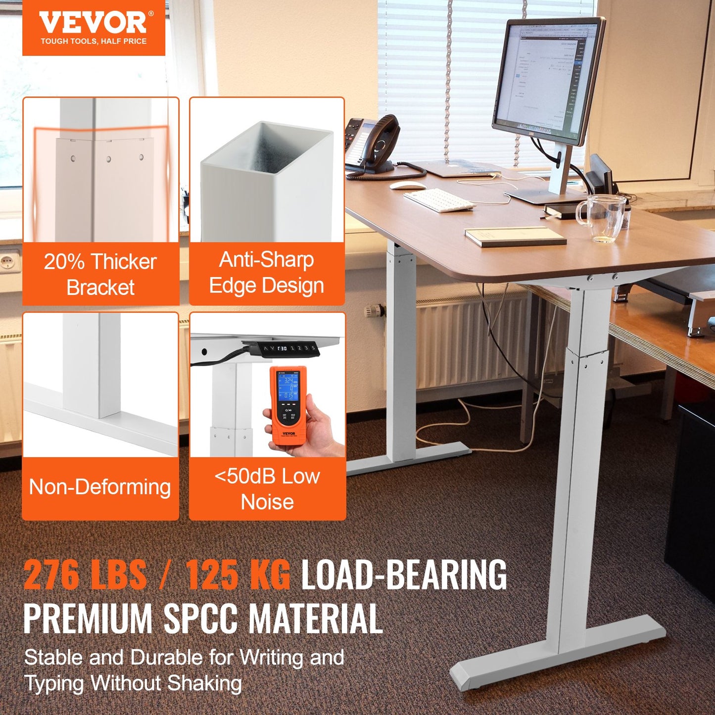 Stående skrivbordsram Dubbel motor, justerbar 27,6"-46,1" höjd & 43,3"-70,1" längd Elektrisk stativ dator skrivbordsben, ergonomisk DIY-arbetsstationsbas för hem och kontor (endast vit ram)