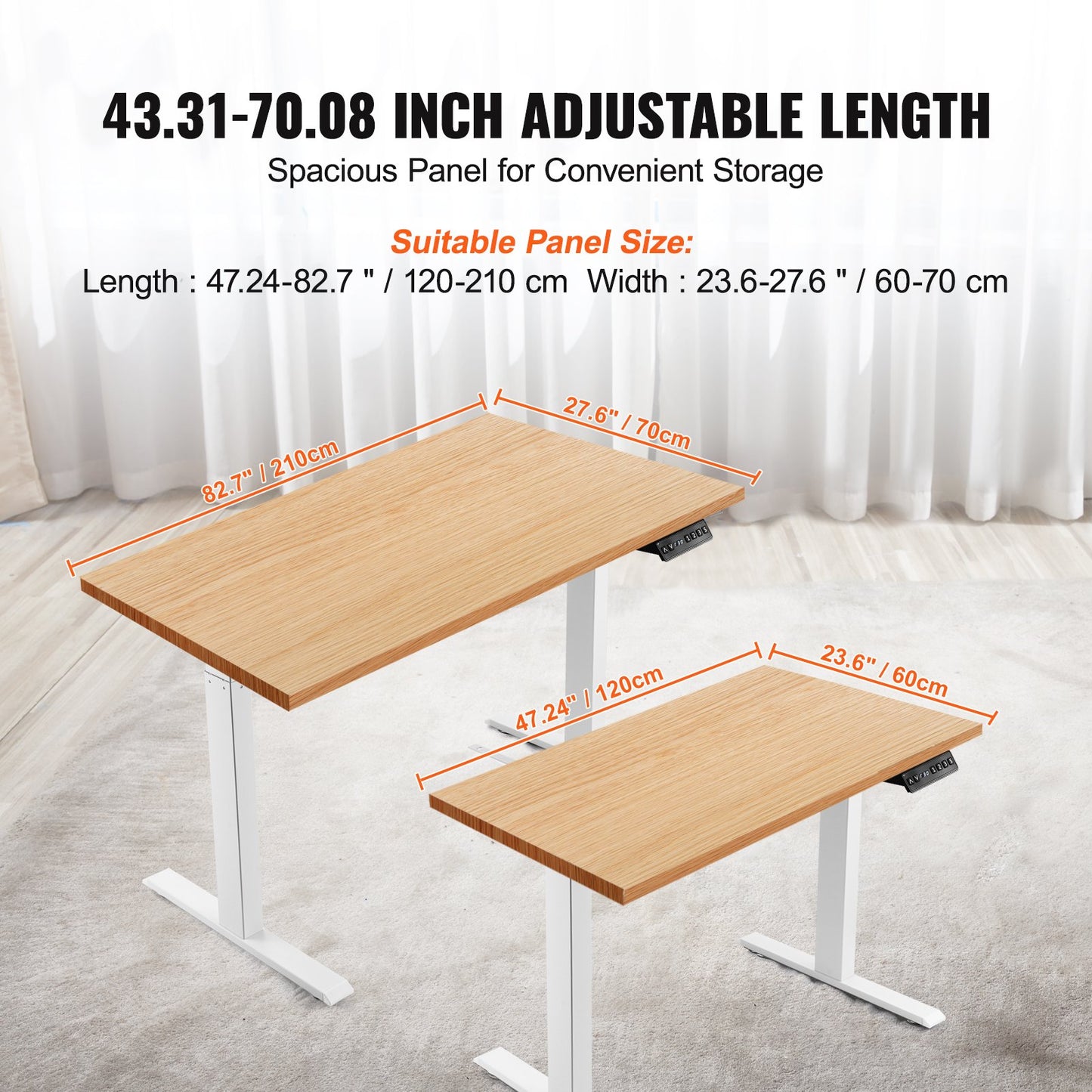Stående skrivbordsram Dubbel motor, justerbar 27,6"-46,1" höjd & 43,3"-70,1" längd Elektrisk stativ dator skrivbordsben, ergonomisk DIY-arbetsstationsbas för hem och kontor (endast vit ram)