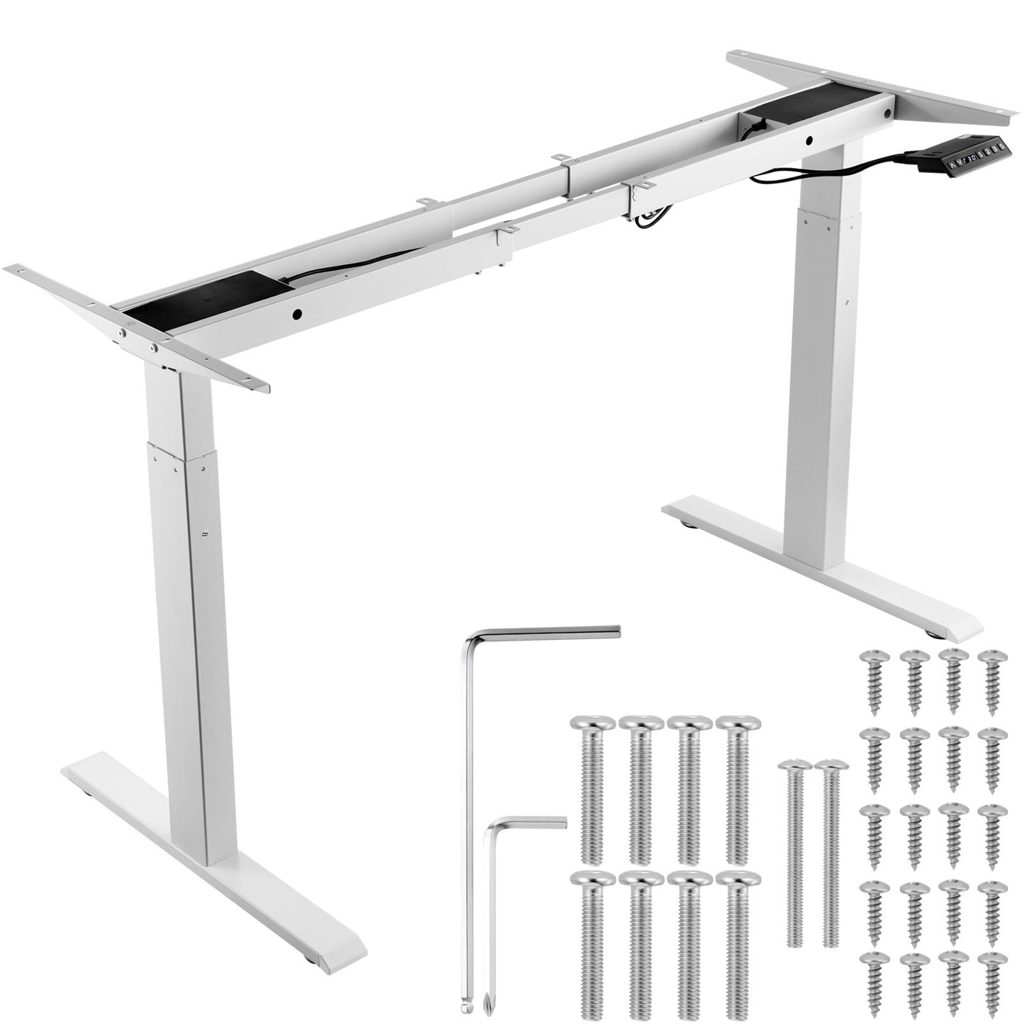 Stående skrivbordsram Dubbel motor, justerbar 27,6"-46,1" höjd & 43,3"-70,1" längd Elektrisk stativ dator skrivbordsben, ergonomisk DIY-arbetsstationsbas för hem och kontor (endast vit ram)