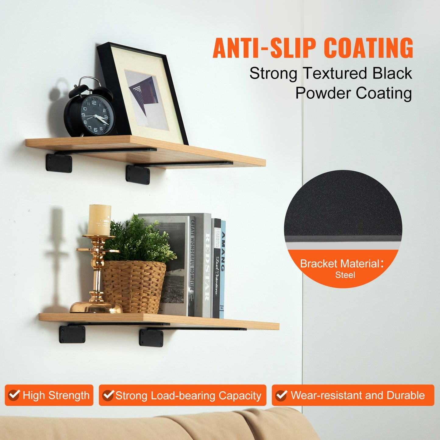 Shelf Bracket, 10”L x 4”W x 1.6”H, 6 pcs Heavy Duty Floating Shelf Brackets, Shelf Brackets, 5mm Thick Matte Black L-Shaped Shelf Bracket, Steel Shelves with 160 lbs Load Capacity