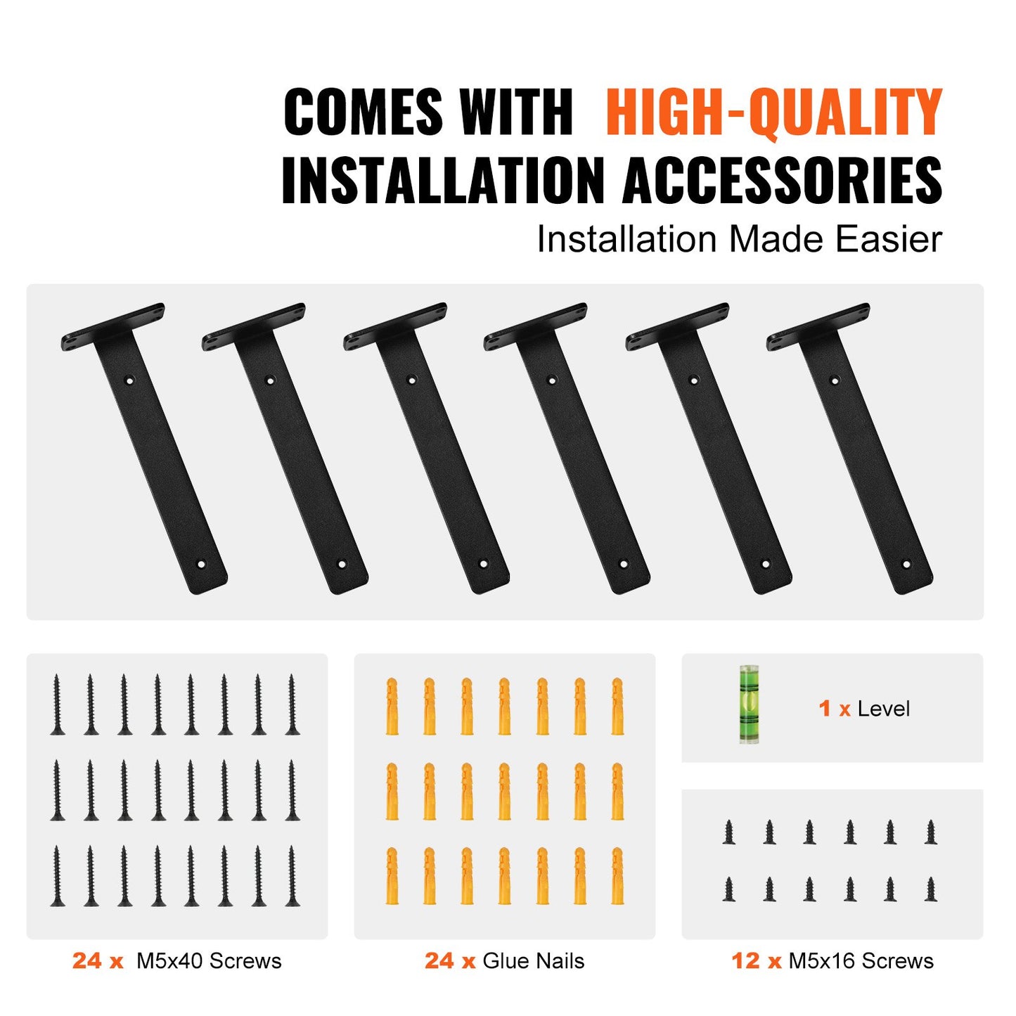 Shelf Bracket, 10”L x 4”W x 1.6”H, 6 pcs Heavy Duty Floating Shelf Brackets, Shelf Brackets, 5mm Thick Matte Black L-Shaped Shelf Bracket, Steel Shelves with 160 lbs Load Capacity