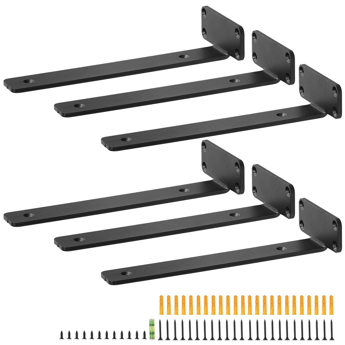 Shelf Bracket, 10”L x 4”W x 1.6”H, 6 pcs Heavy Duty Floating Shelf Brackets, Shelf Brackets, 5mm Thick Matte Black L-Shaped Shelf Bracket, Steel Shelves with 160 lbs Load Capacity