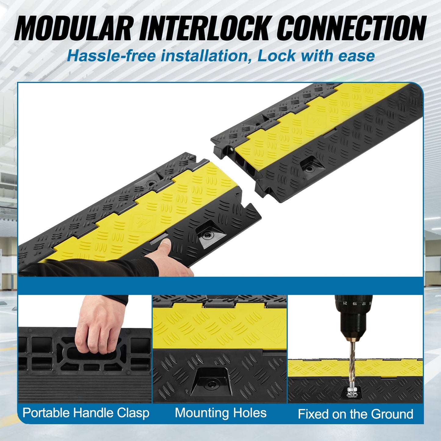 5 PCs Kabelskyddsramp, 2-kanals, 22000 lbs/axel Kapacitet Heavy Duty TPU-trådskydd Ramp Slangskydd Ramp Uppfart, trafikfartshinder med TPR-öppningsbar toppkåpa, för inomhus och utomhus