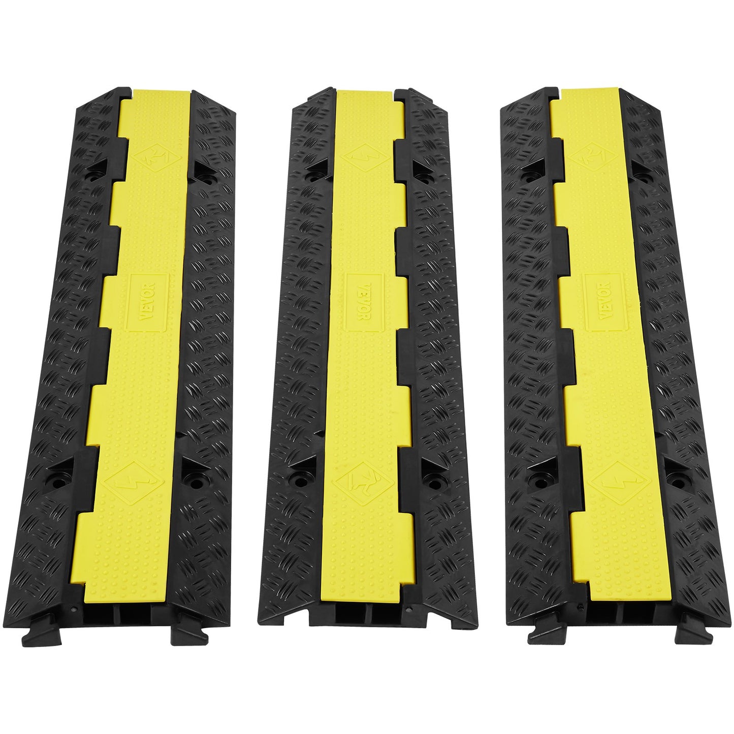 3er-Pack Gummi-Kabelschutzrampe, 2-Kanal, 12.000 lbs/Achsenkapazität, Hochleistungs-Schlauchdrahtabdeckung, Rampenauffahrt, Verkehrsgeschwindigkeitsbarriere mit faltbarer oberer Abdeckung und 50 Fuß Warnband, für drinnen und draußen