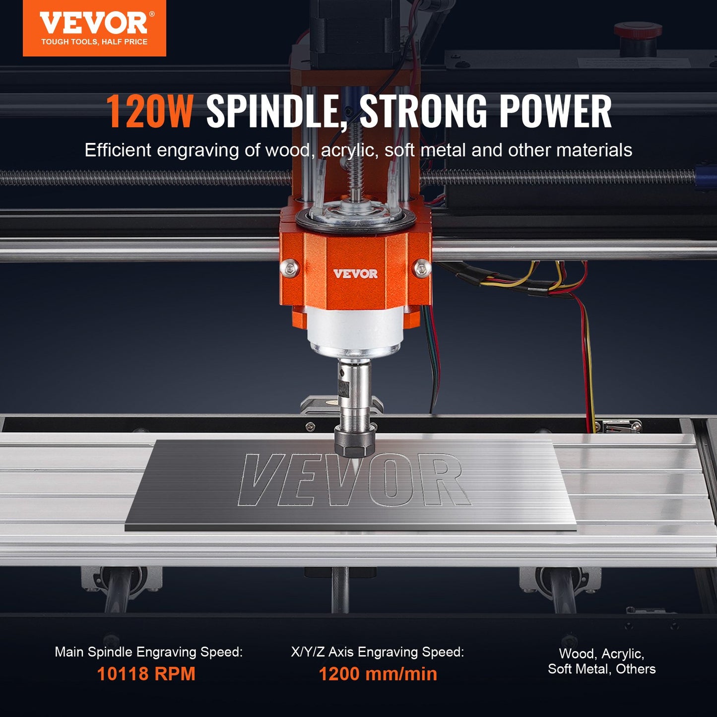 CNC-fräsmaskin, 300x200x72mm arbetsyta, 120W gravyrmaskin, 3-axlig GRBL-kontroll Trägravering Carving Fräsmaskinsats 1200RPM med offlinekontroll för trä, akryl, MDF, PVC, plastskum