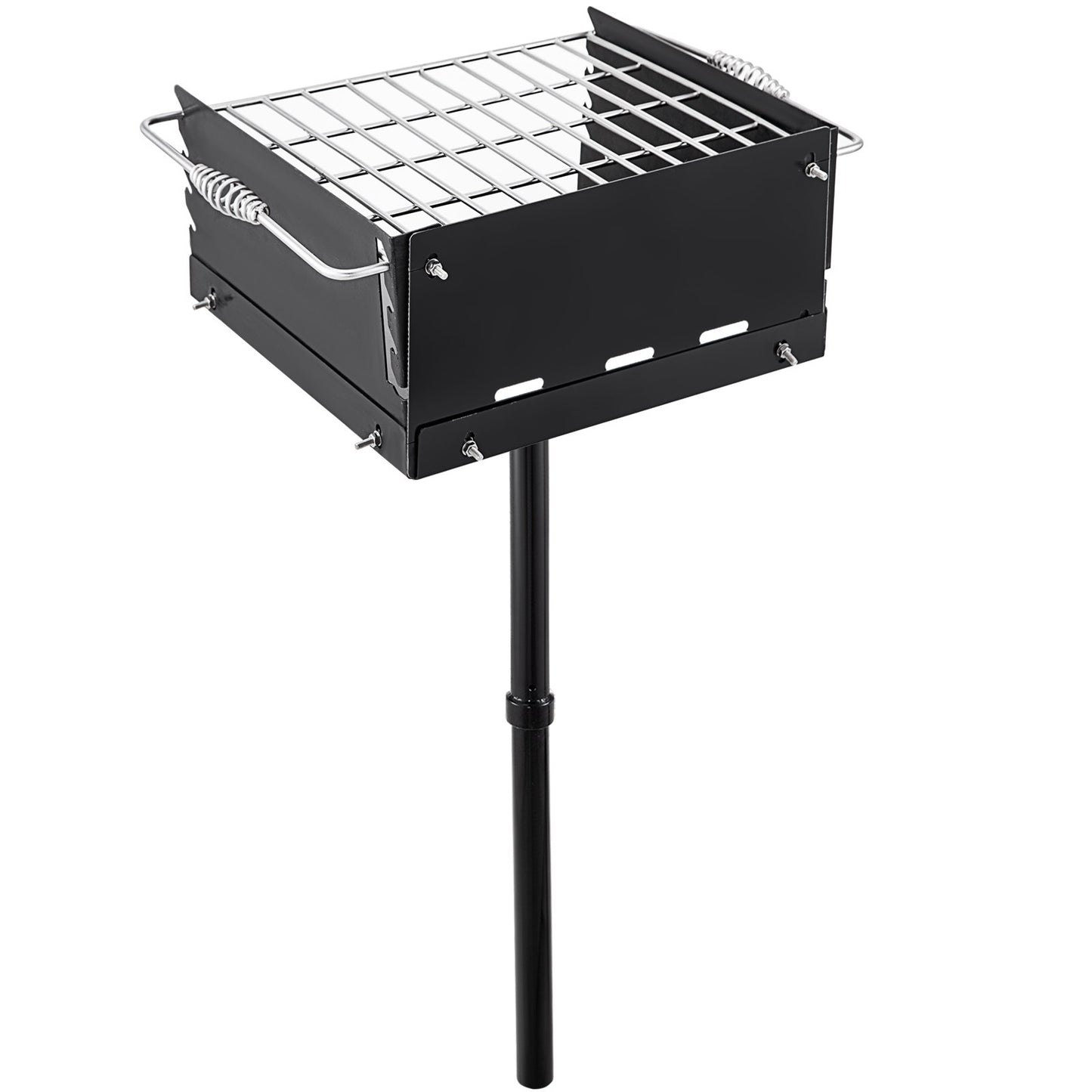 Park Style Outdoor-Grill, 16 x 16 Zoll Park Style Holzkohlegrill, Karbonstahl, Park Style BBQ-Grill, verstellbarer Park-Holzkohlegrill mit Edelstahl-Outdoor-Parkgrill, Säulen im Boden