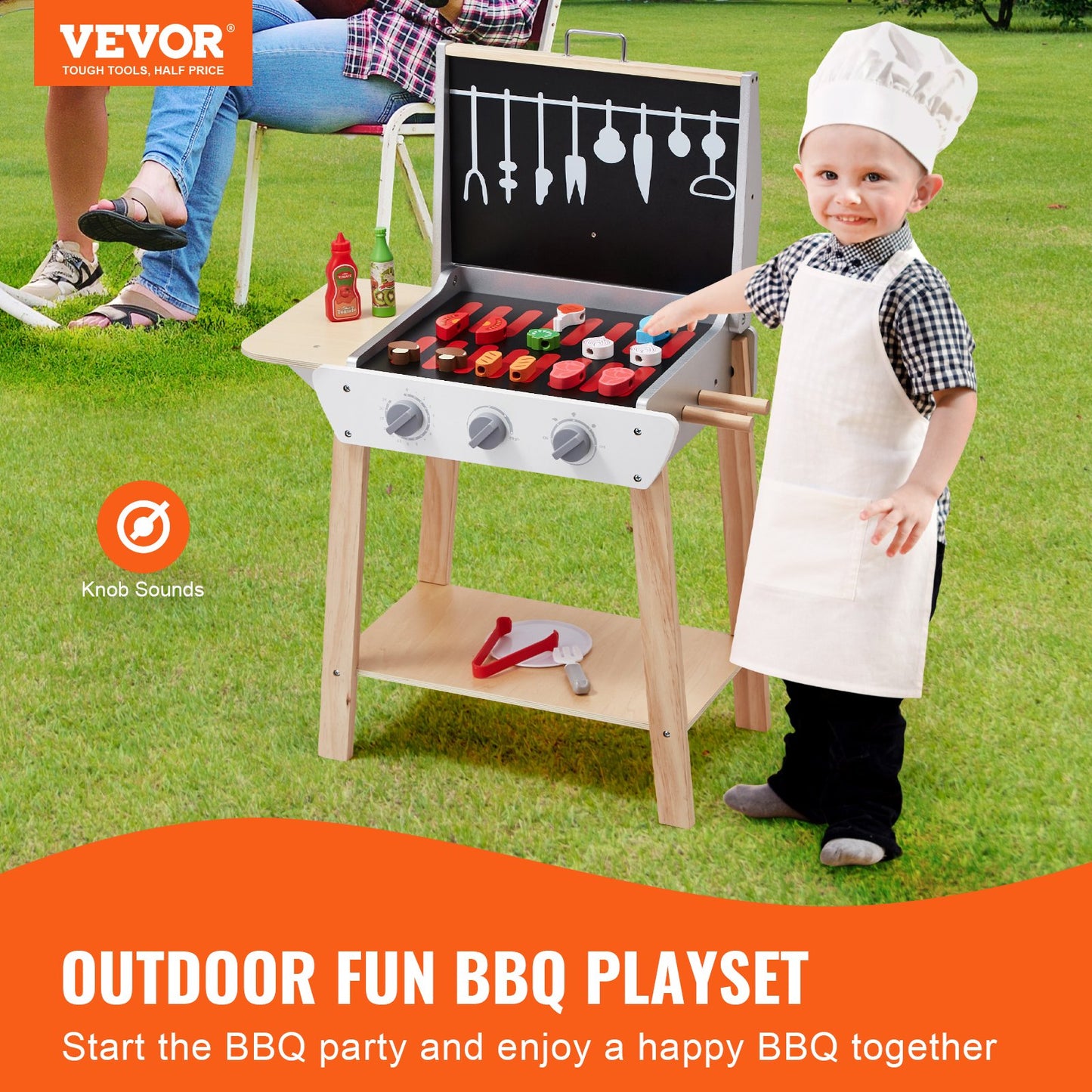 21 ST Kids BBQ Grill Lekset Trä Matlagning Grill Leksaksset Låtsas ljud