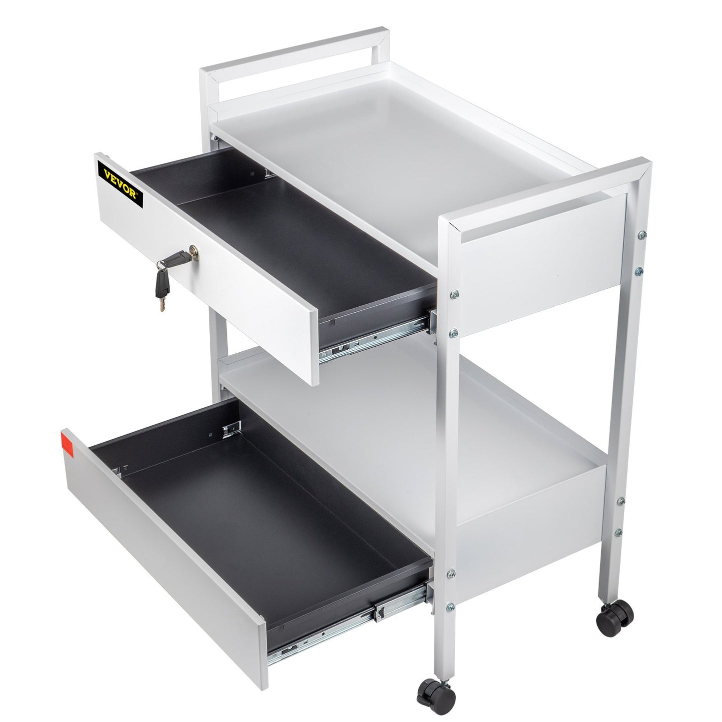 Lab Cart, 2 våningar rostfritt stål Utility Cart Medical Cart 2 lådor Rullande labbvagn Vit färg serveringsvagn med 360° hjul för laboratorie sjukhus Tandvårdssalong Skönhet