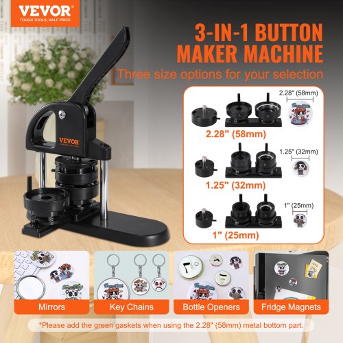 Buttonmaschine, 1/1,25/2,28 Zoll (25/32/58 mm) 3-in-1-Pin-Maker, installationsfreies Badge-Stanzpressen-Set, Buttonherstellungszubehör mit 300 Buttonteilen, Kreisschneider, Zauberbuch | EU