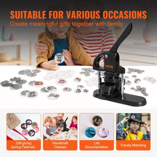 Buttonmaschine, 1/1,25/2,28 Zoll (25/32/58 mm) 3-in-1-Pin-Maker, installationsfreies Badge-Stanzpressen-Set, Buttonherstellungszubehör mit 300 Buttonteilen, Kreisschneider, Zauberbuch | EU