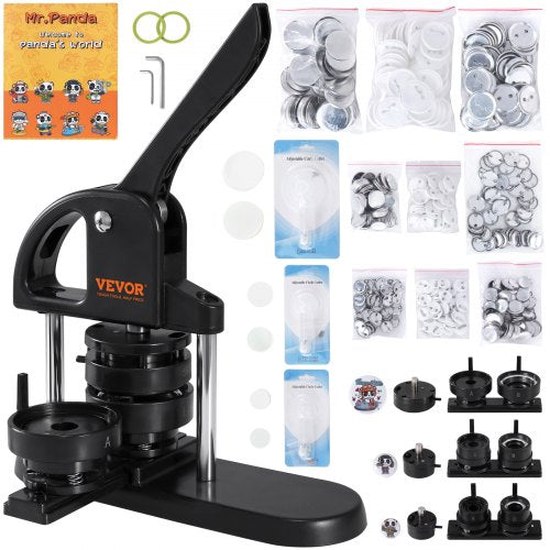 Buttonmaschine, 1/1,25/2,28 Zoll (25/32/58 mm) 3-in-1-Pin-Maker, installationsfreies Badge-Stanzpressen-Set, Buttonherstellungszubehör mit 300 Buttonteilen, Kreisschneider, Zauberbuch | EU