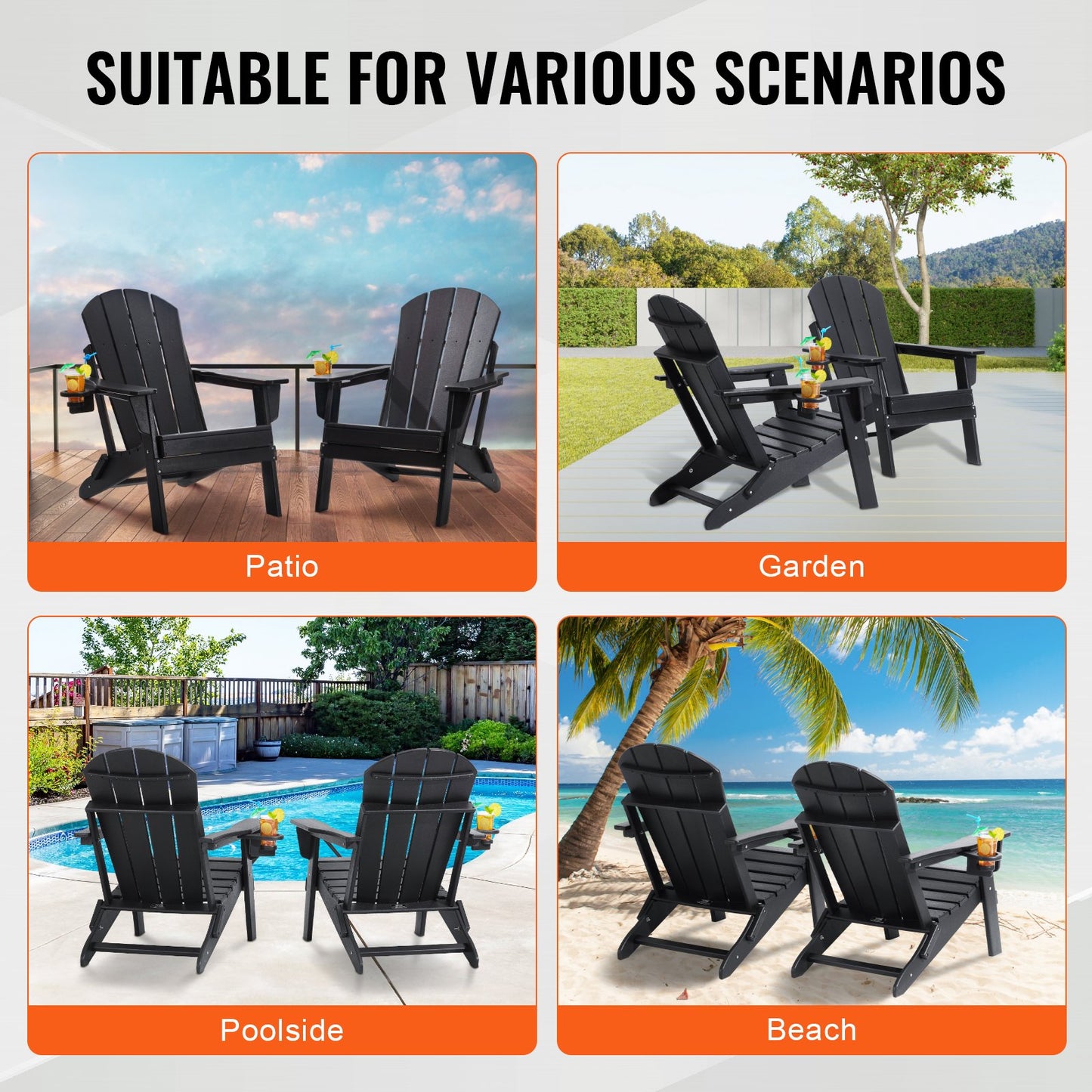 Adirondack Stol Plast Set med 2 All-Weather Folding Fire Pit Black