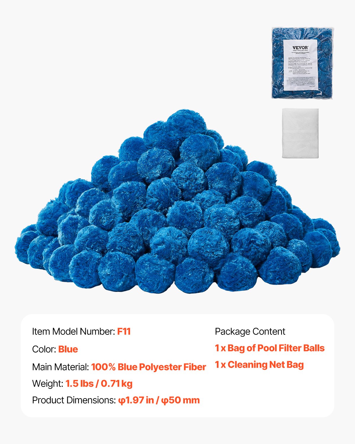 Pool-Filterbälle für Sandfilterpumpe, Pool, 0,7 kg, wiederverwendbar, blau