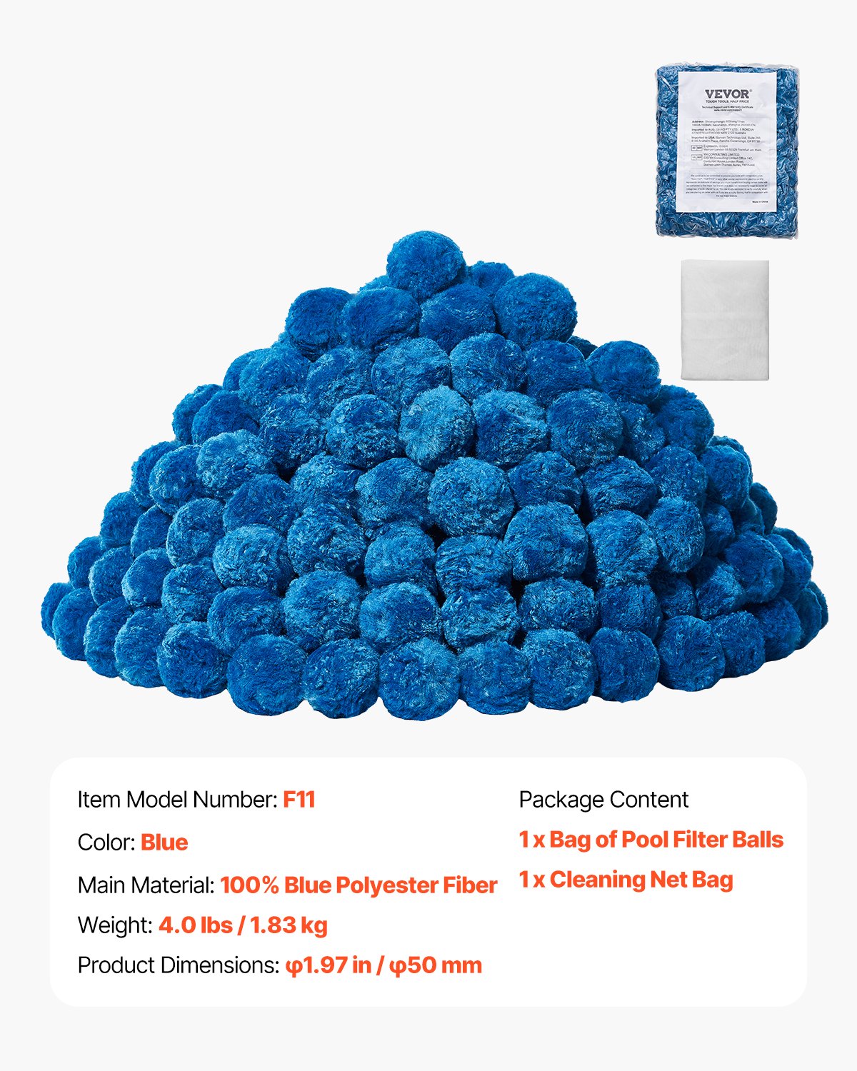 Pool-Filterbälle für Sandfilterpumpe, Pool, 1,8 kg, wiederverwendbar, blau