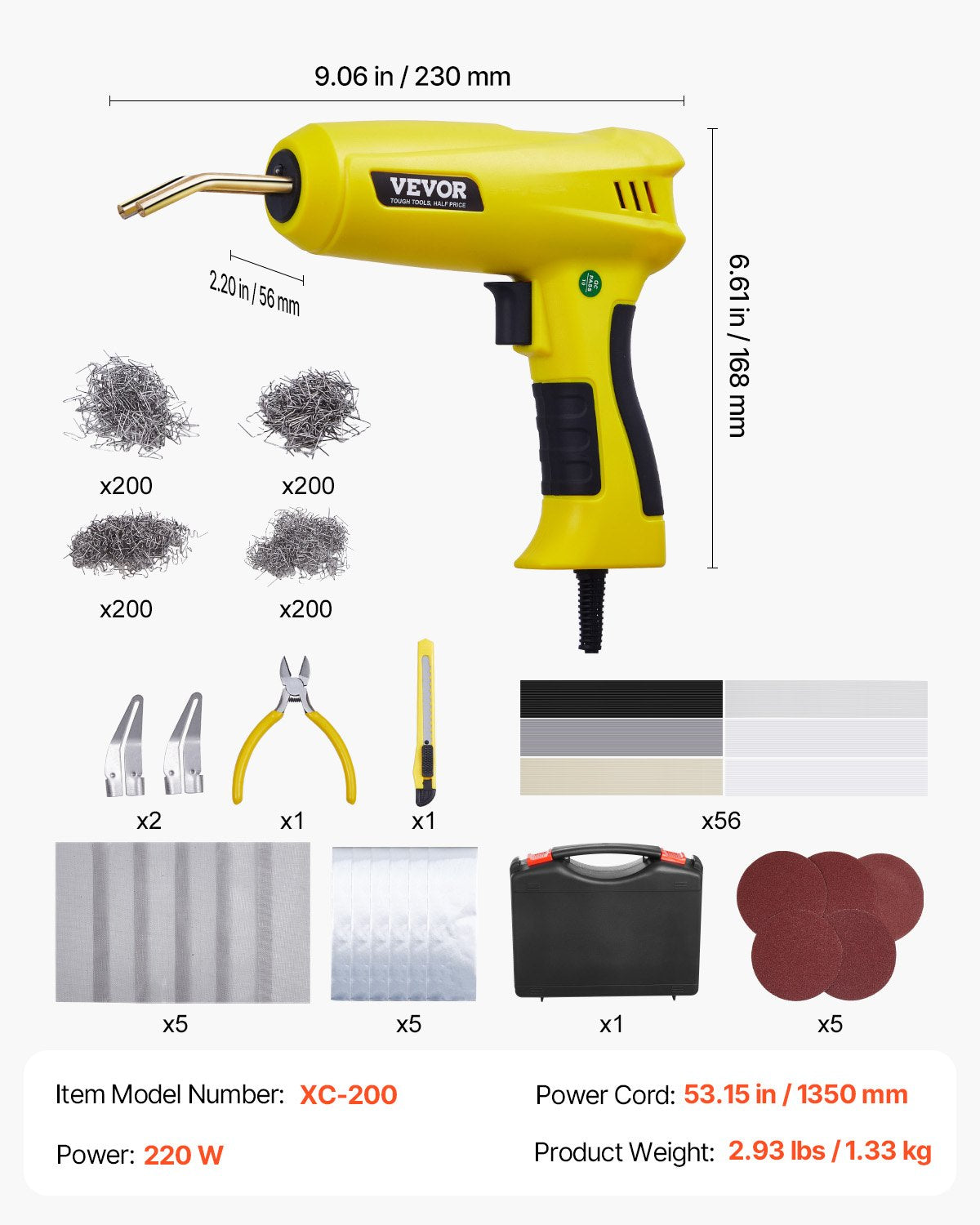 Plastic Welder 220W Plastic Welding Gun Kit with 800 Staples and 56 Rods