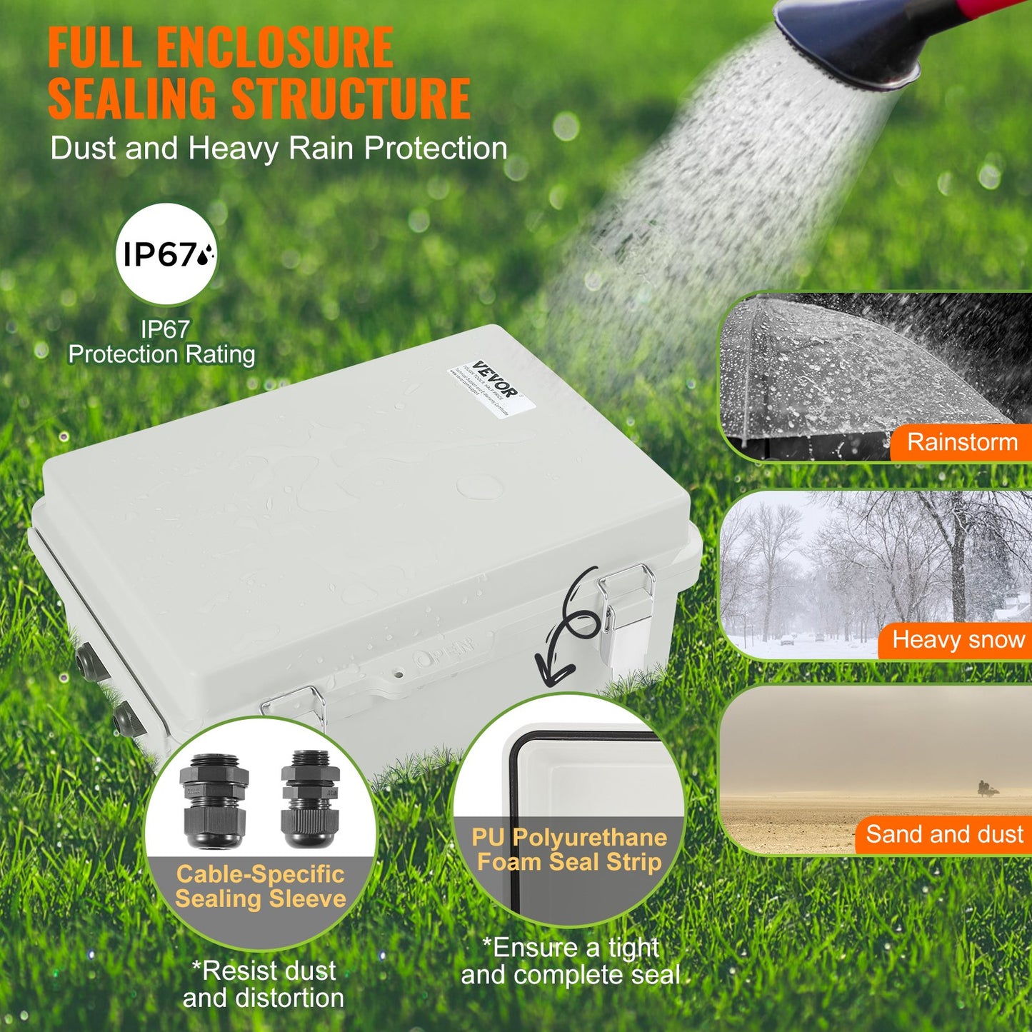 Outdoor Electrical Junction Box, 16.93 x 12.99 x 7.09 inches, ABS Plastic Electrical Box with Stainless Steel Hinged Latch, IP67 Dustproof Waterproof for Outdoor Electrical Projects