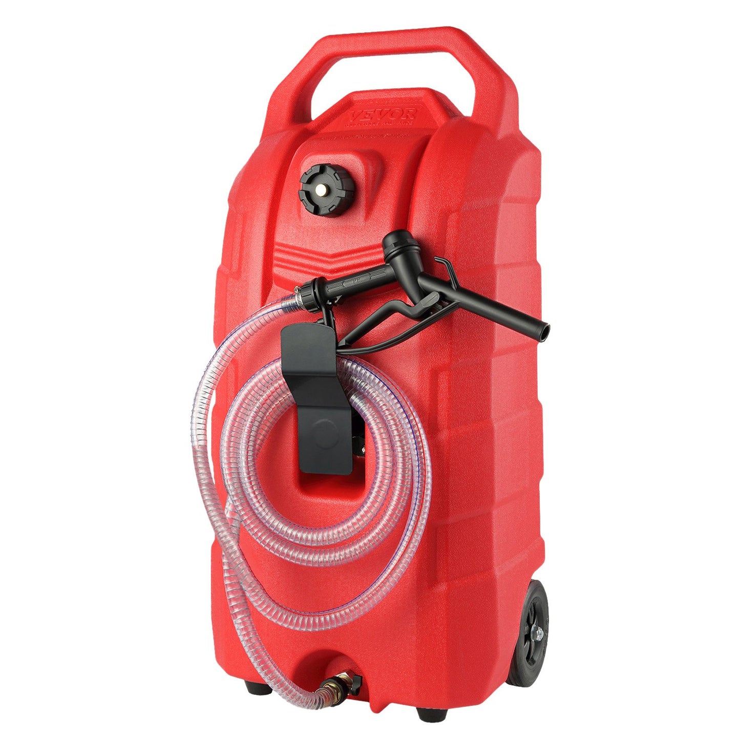 16 Gallon Fuel Caddy, 7.8 L/min, Portable Gas Tank Container with Hand Pump Rubber Wheels, Fuel Transfer Storage Tank for Gasoline Diesel Engine Oil Mower Tractor Boat Motorcycle