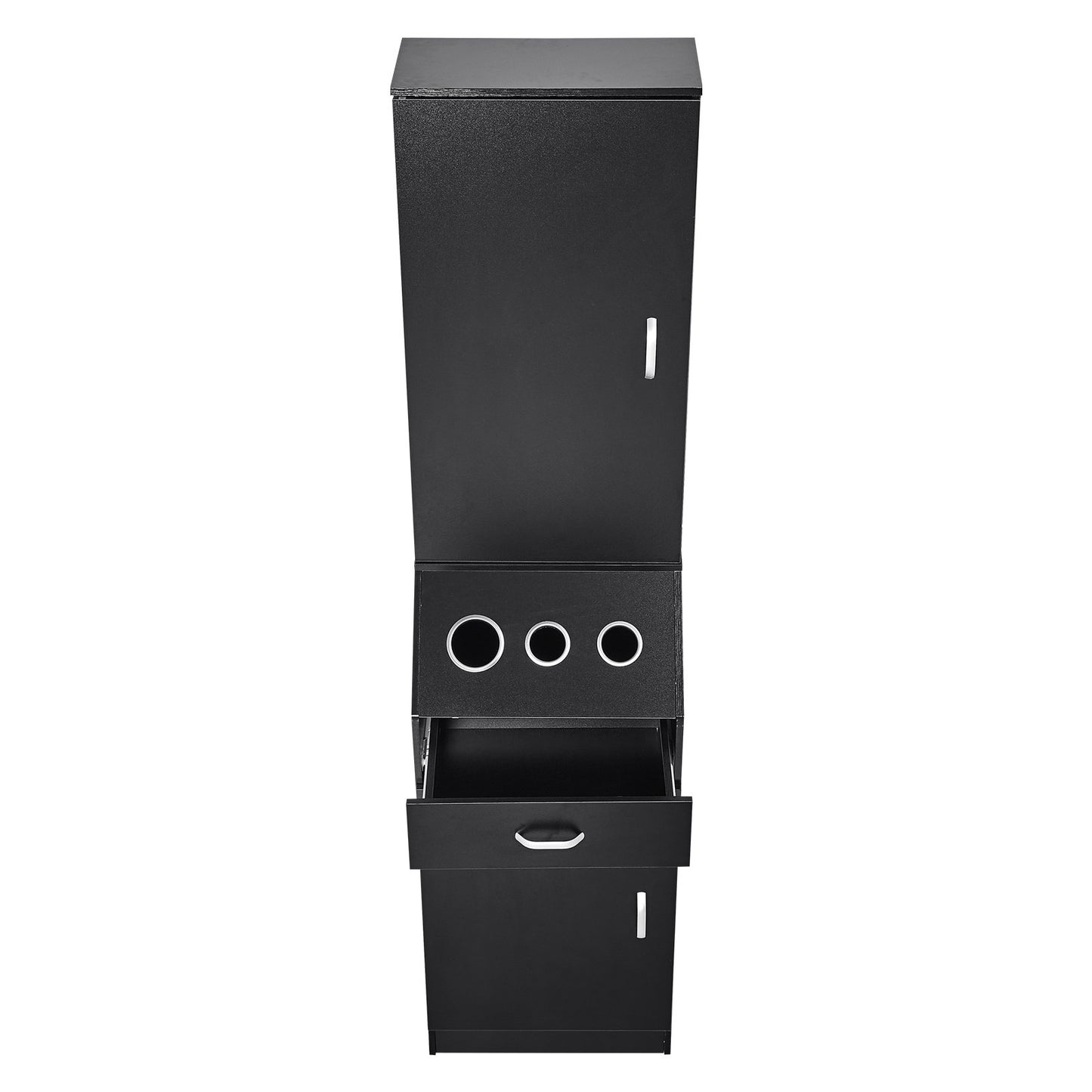 Salon Storage Cabinet, Hair Salon Station for Hairdresser, Hair Stylist Station Set, with 3 Hair Dryer Holders, Cabinet and a Drawer, Black