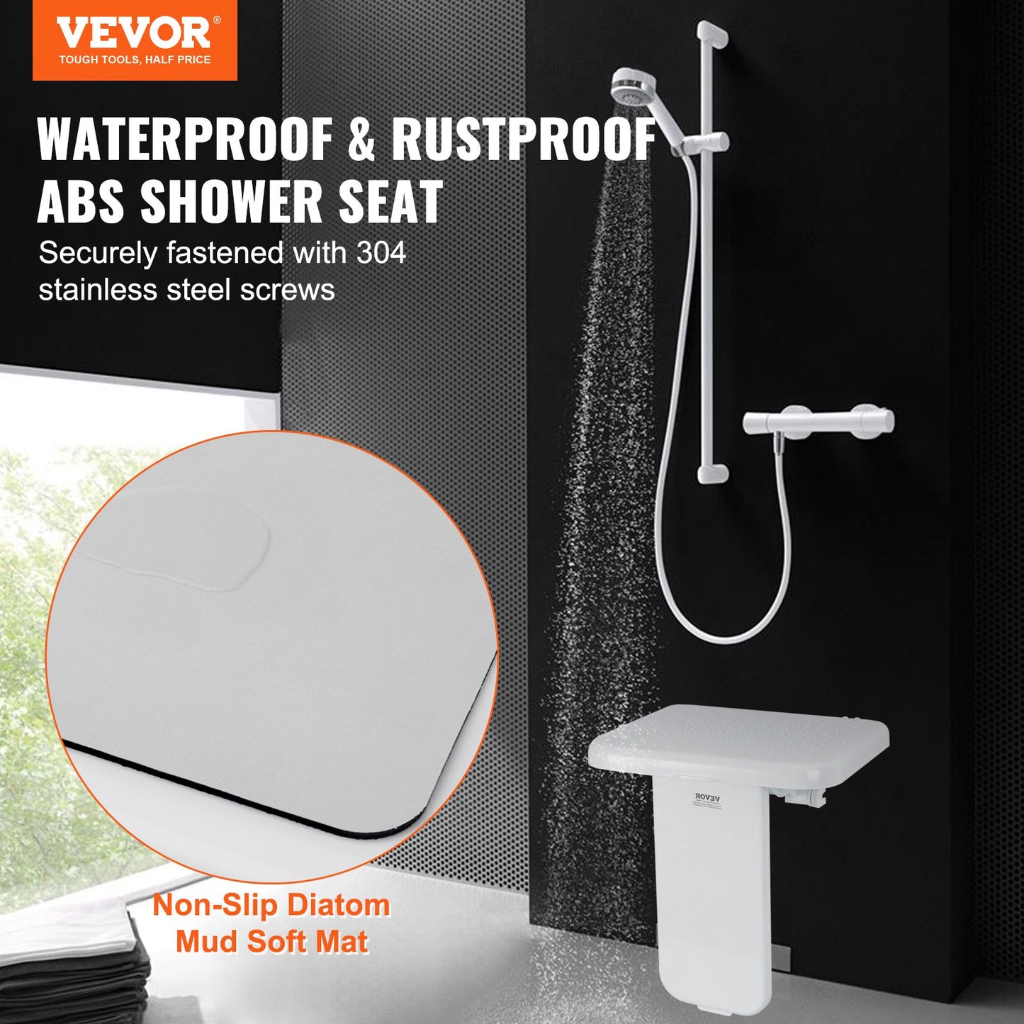 Hopfällbar ABS duschsits 15,7'' x 16,7'' väggmonterad duschbänk 440 lbs
