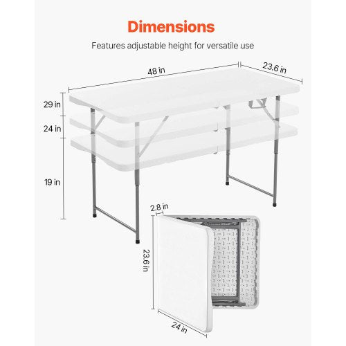 122cm Plast Hopfällbart Picknickbord Bärbart Handtag Inomhus Utomhus