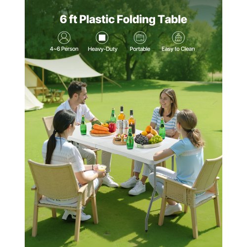 180cm Plast Hopfällbart Picknickbord Bärbart Handtag Inomhus Utomhus