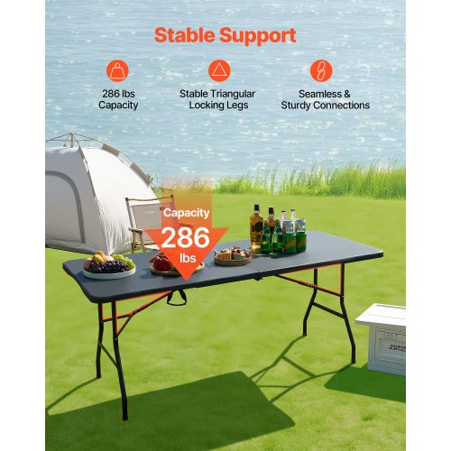 180cm Plastic Folding Picnic Table Portable Handle Indoor Outdoor
