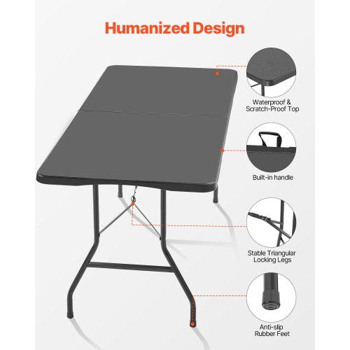 180cm Plastic Folding Picnic Table Portable Handle Indoor Outdoor