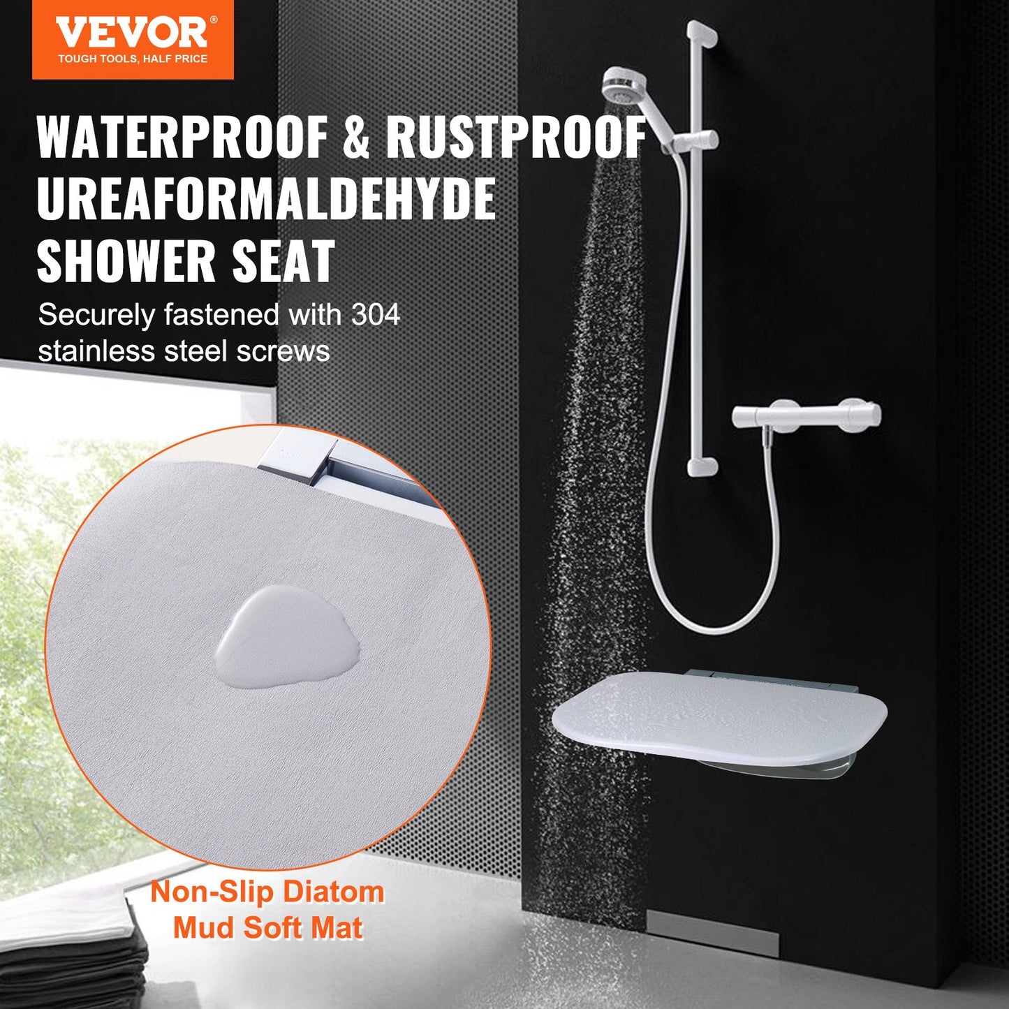Klappbarer Duschsitz 13,6'' x 12,8'' Wandmontierte Duschbank 450 lbs