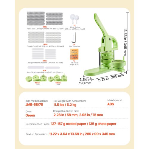 Buttonmaschine Kunststoffnadelmaschine 58 mm / 75 mm mit 200 Stück | EU