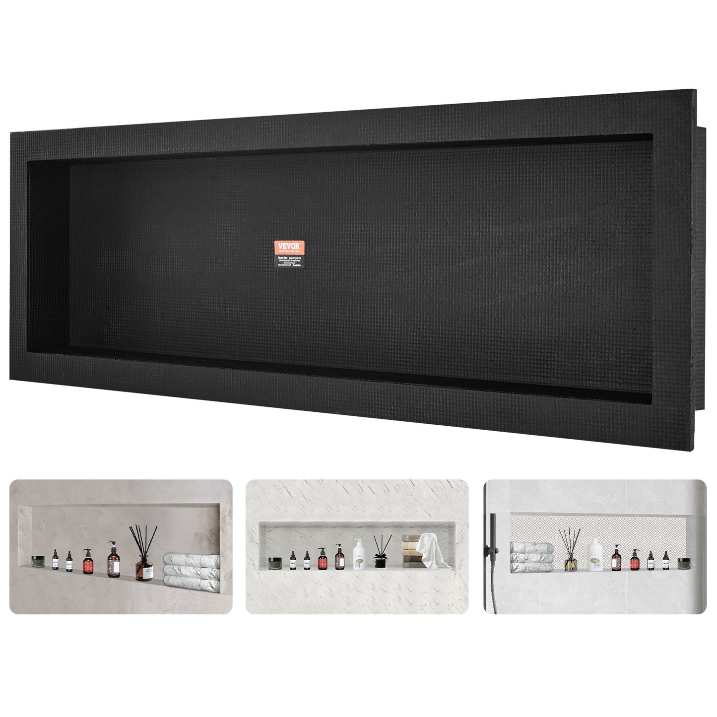 Duschnisch Klar för kakel 40,64 x 127 cm, Enstaka hyllplan, fyrkantiga hörn Vägginsatt nisch infälld, förseglat skydd Modern tvålförvaringsnisch för duschbadrum, svart