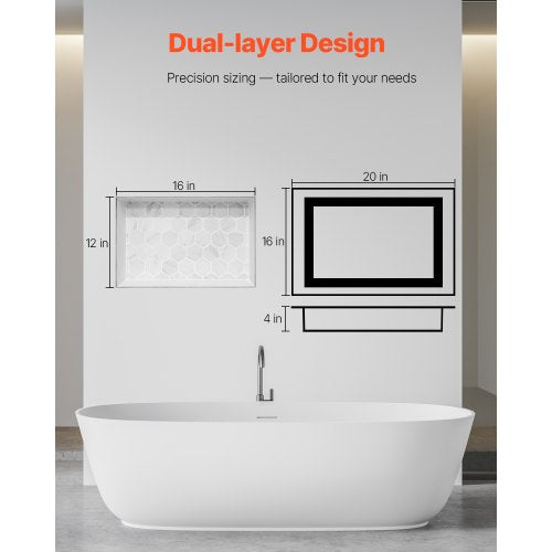 Duschnisch 40,6 x 50,8 x 10,2 cm Infälld väggavdelare Hylla Badrum | EU