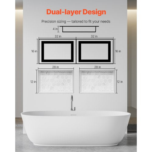 Duschnisch 40,6 x 81,3 + 40,6 x 81,3 cm Infälld vägghylla Badrum | EU