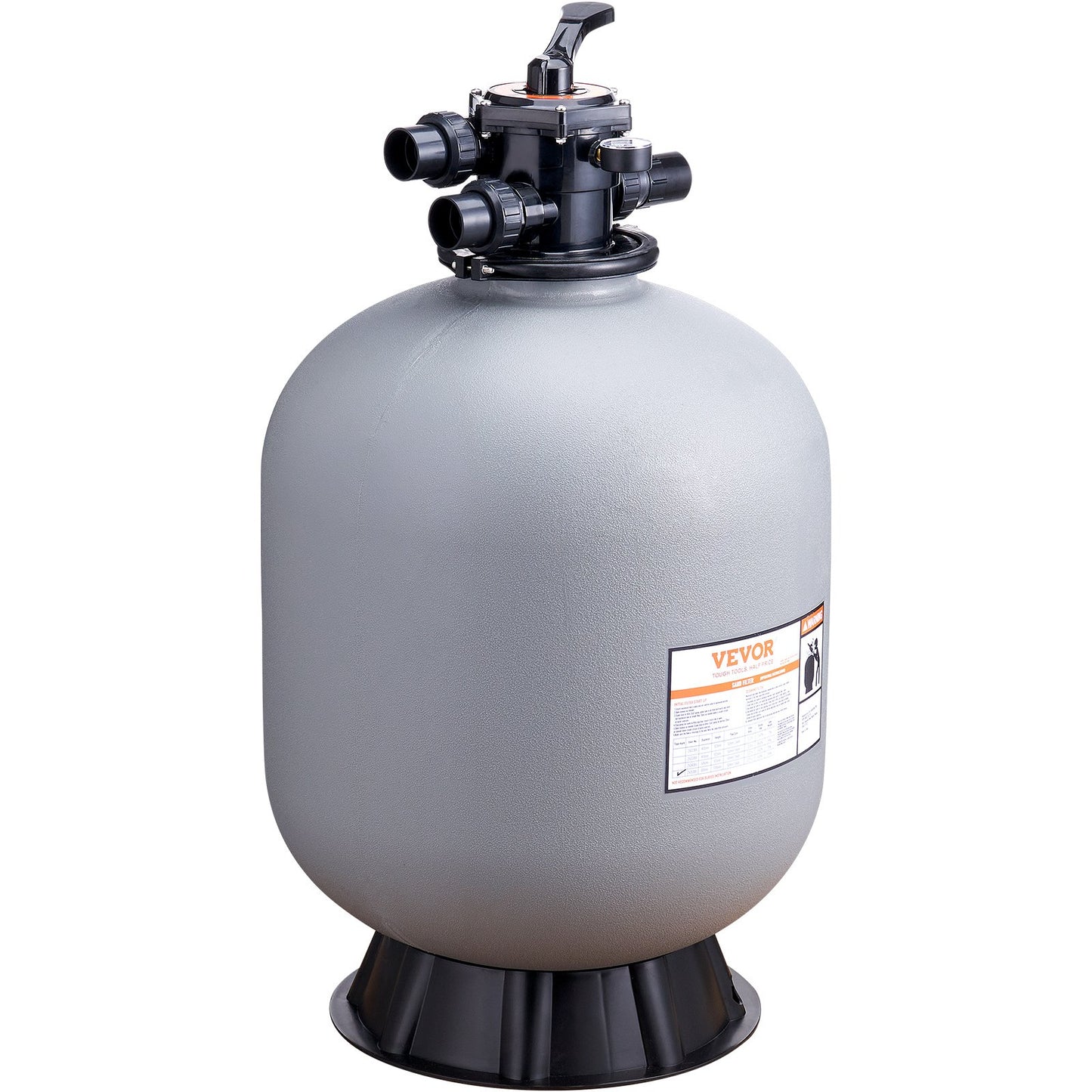 Sand Filter, 24-inch, up to 65 GPM flow rate, above-ground swimming pool sand filter system with 7-way multiport valve, filter, backwash, rinse, recirculate, waste, winter, closed functions
