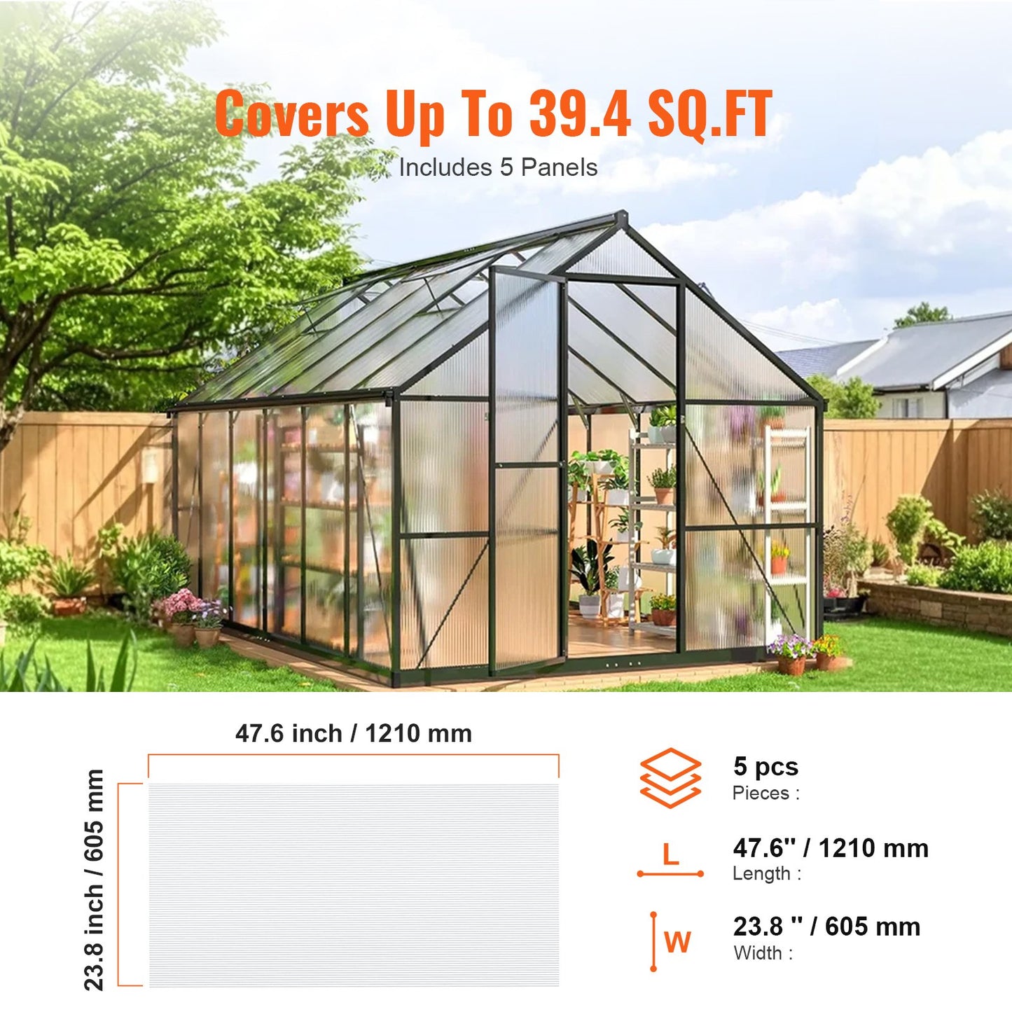 5-pack polykarbonat växthuspaneler 2' X 4' X 0,32'' takplåtar